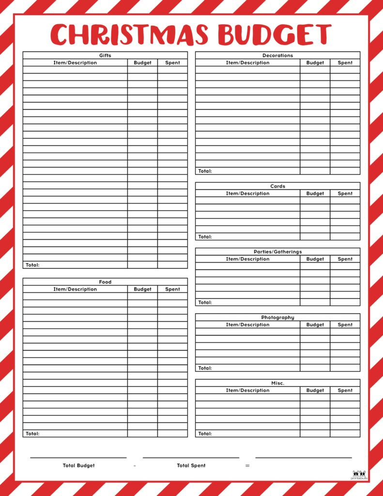 Christmas Budget Templates - 12 Free Pages | Printabulls with Christmas Budget Worksheet Printable