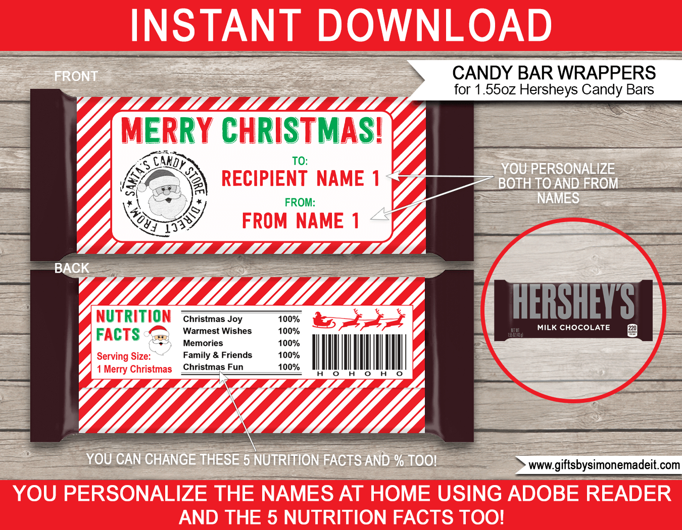 Christmas Candy Bar Wrappers (1.55Oz Hersheys) - Red & Green with regard to Christmas Candy Bar Wrapper Template Free