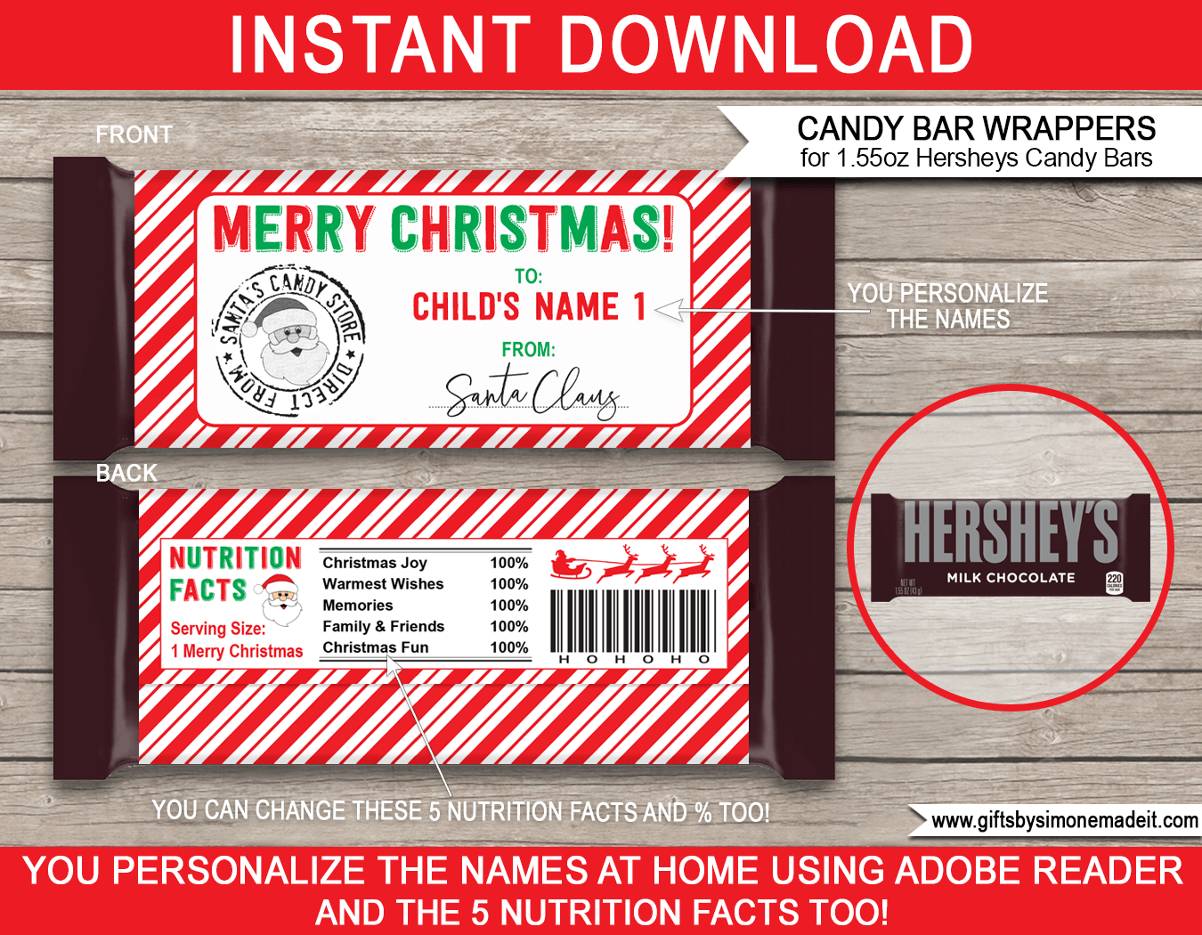 Christmas Candy Bar Wrappers From Santa (1.55Oz Hersheys) - Red & Green intended for Template Free Printable Christmas Candy Bar Wrappers