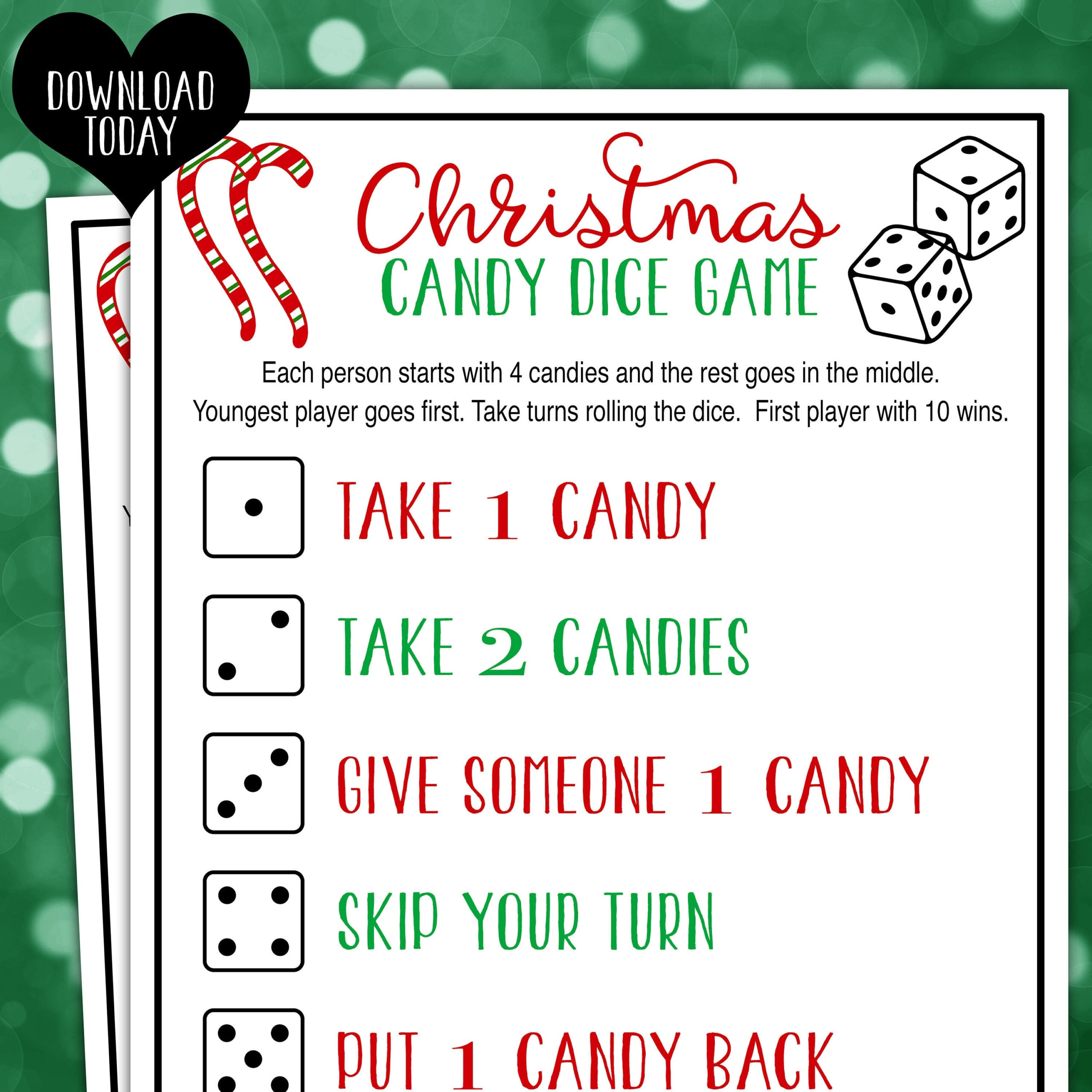 Christmas Candy Dice Game / Christmas Party Games / Holiday Games regarding Christmas Candy Dice Game Printable