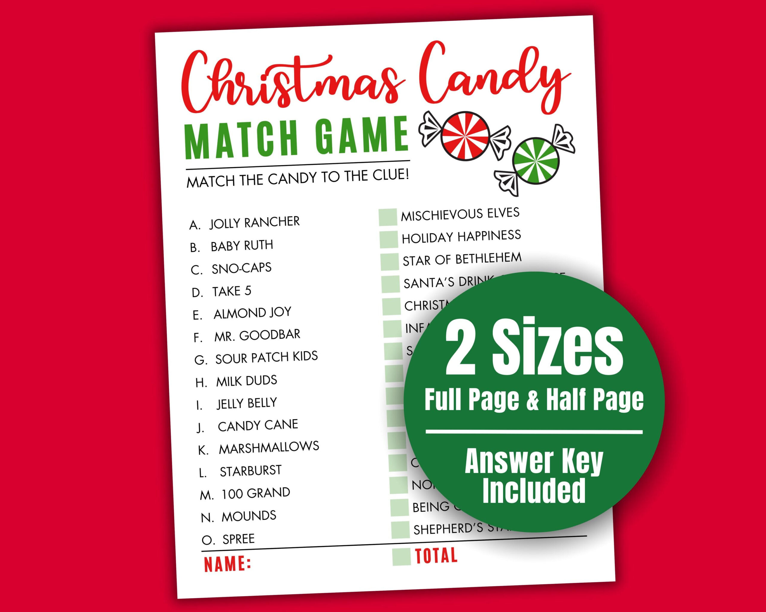 Christmas Candy Match Game Printable, Xmas Candy Trivia Quiz intended for Christmas Candy Match Game Answers Printable