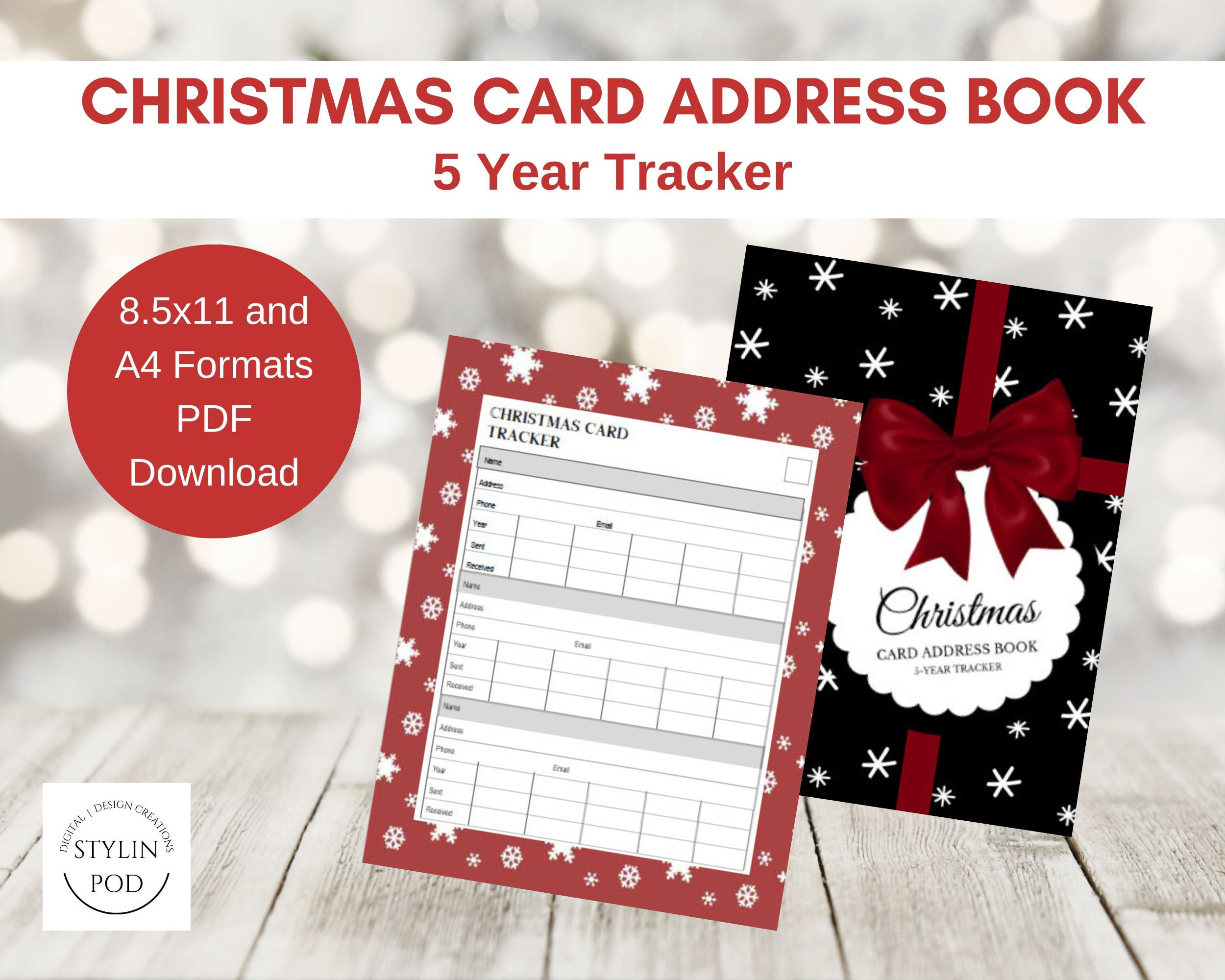 Christmas Card Address Book – Printable - Instant Download – 5 pertaining to Christmas Card List Address Book Template