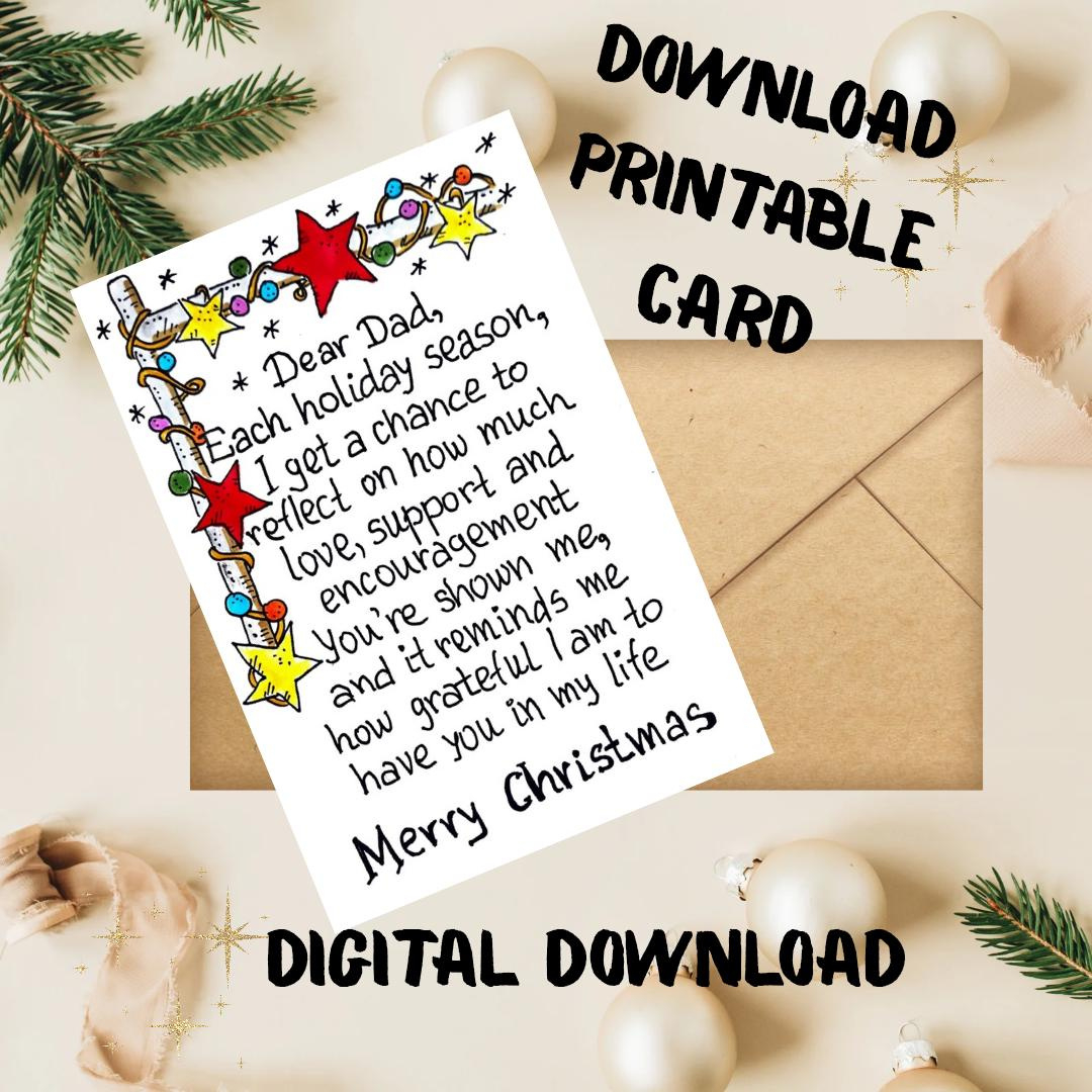 Christmas Card For Dad. Merry Christmas Message Card For Dad with regard to Printable Christmas Card For Dad