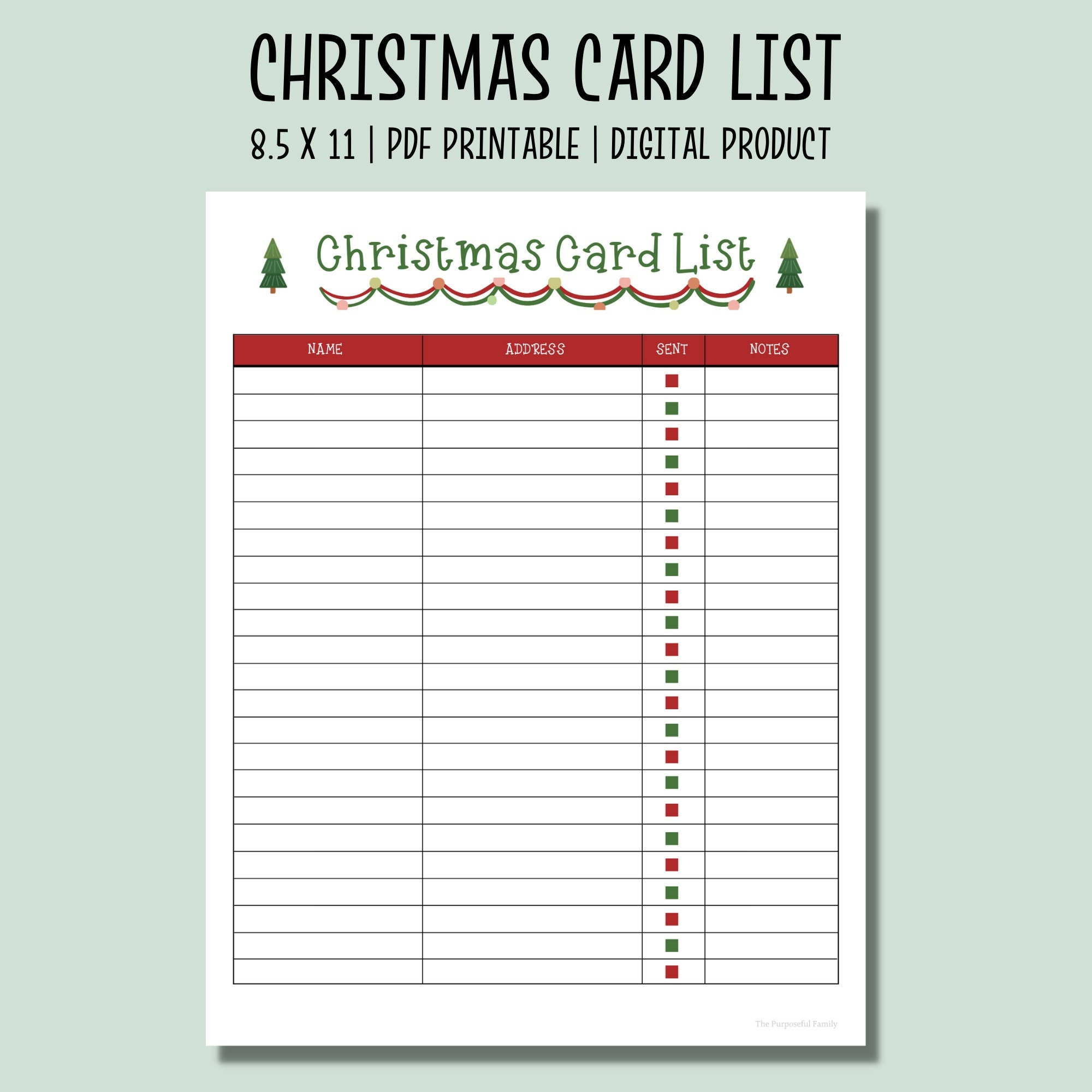 Christmas Card List Printable Checklist | Holiday Card Tracker regarding Printable Christmas Card List Template