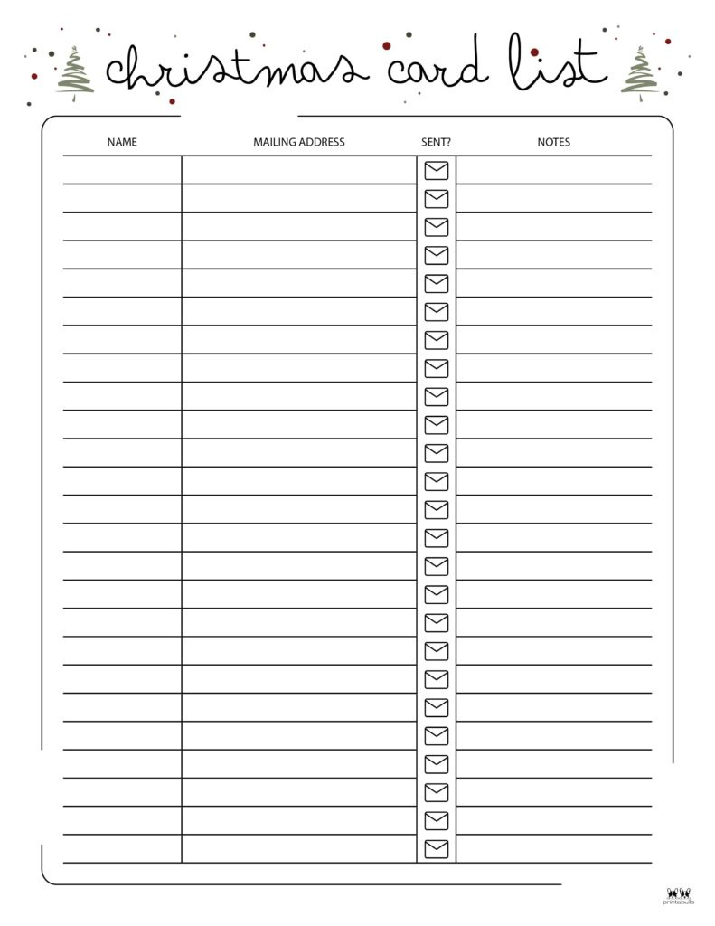 Christmas Card List Templates - 12 Free Pages | Printabulls within Free Printable Christmas Card List