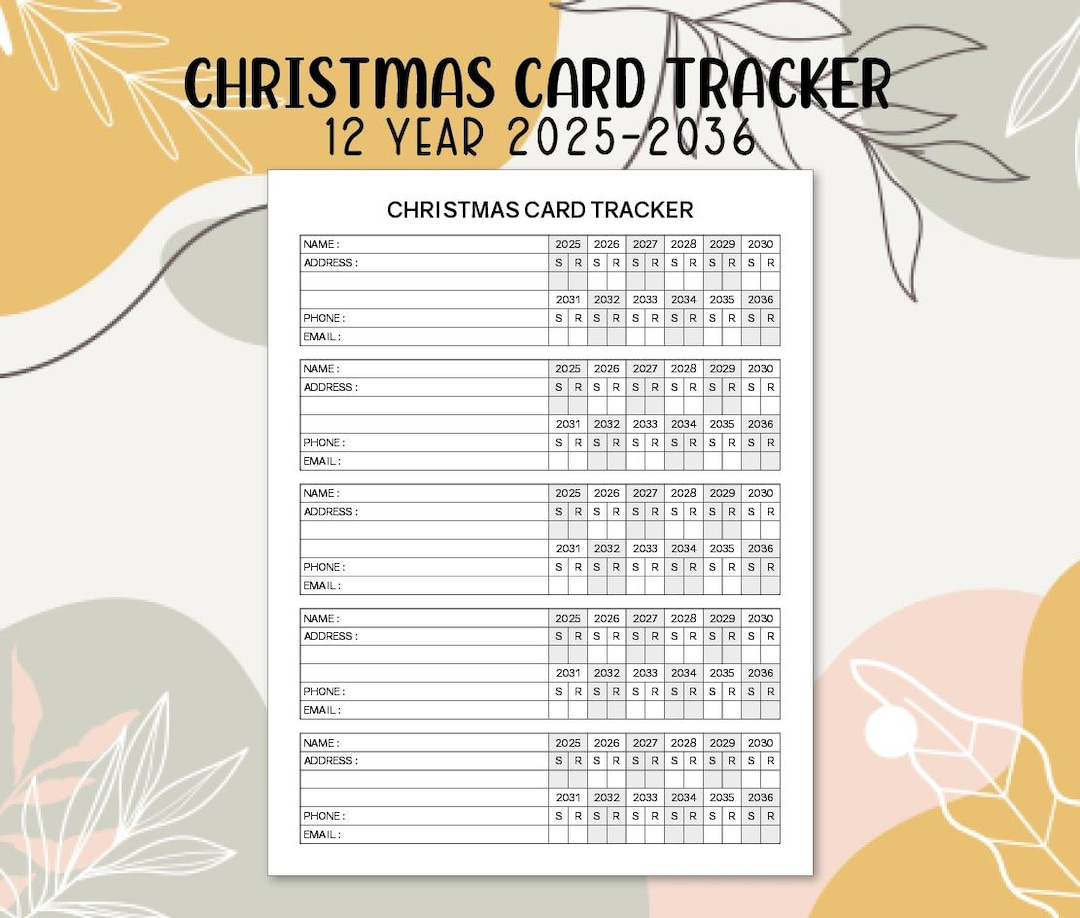 Christmas Card Tracker 2025-2036 Printable 12 Year Template Pdf in Christmas Card List Address Book Template