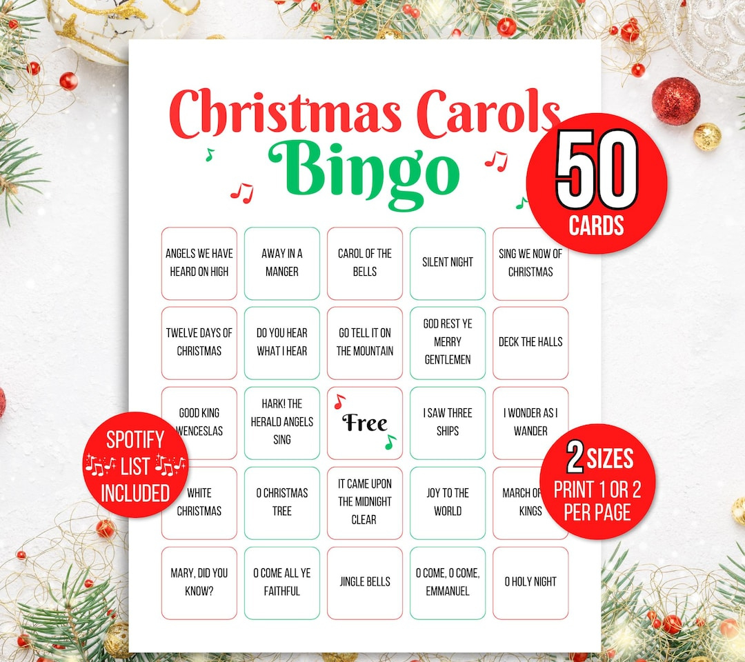 Christmas Carol Bingo, 50 Printable Christmas Carol Bingo Cards in Free Printable Christmas Carol Bingo