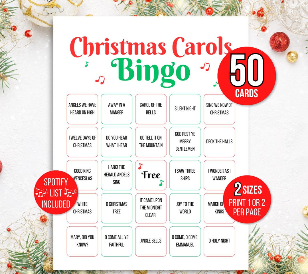 Christmas Carol Bingo, 50 Printable Christmas Carol Bingo Cards inside Christmas Carol Bingo Printable