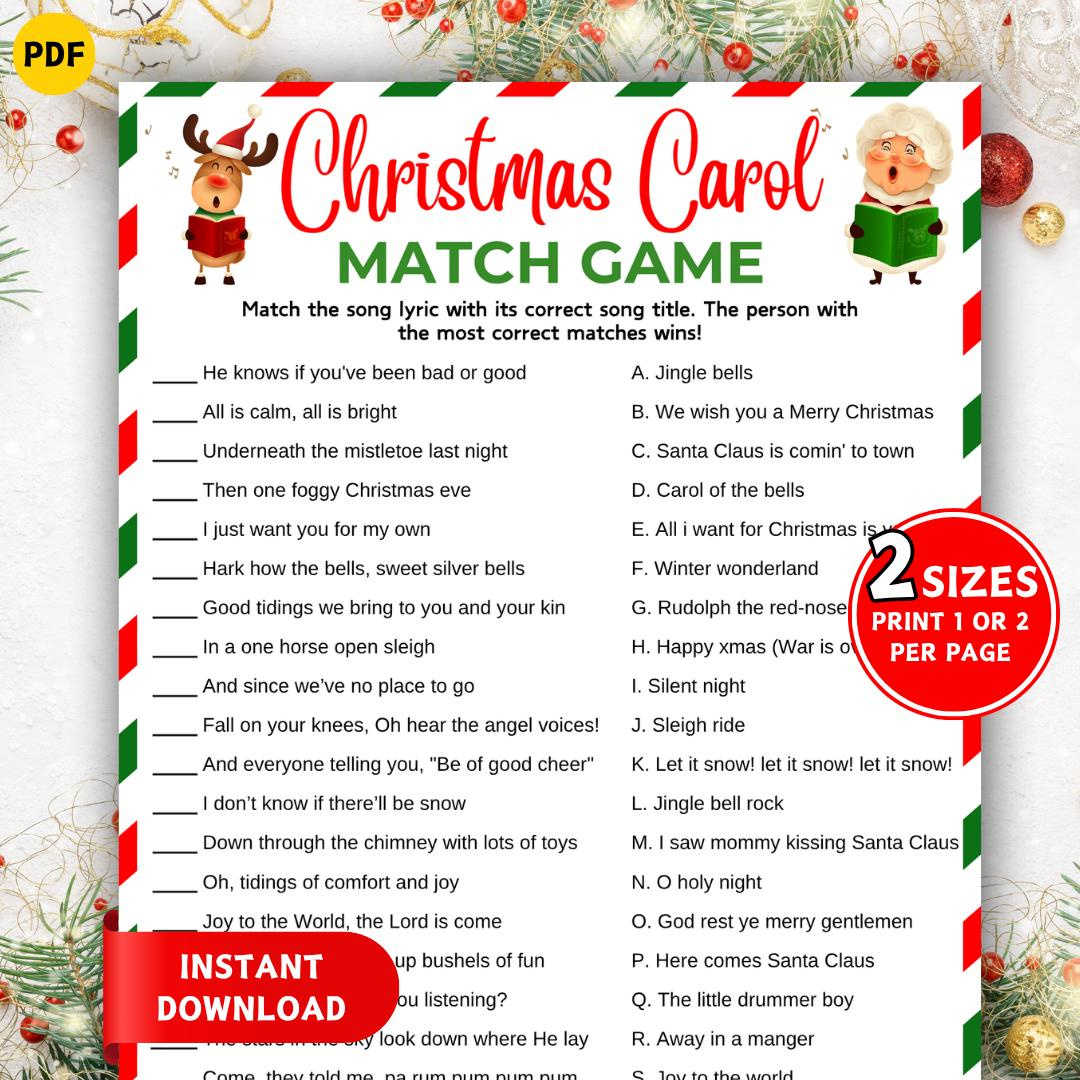 Christmas Carol Chaos Game - Etsy Canada throughout Christmas Carol Chaos Printable