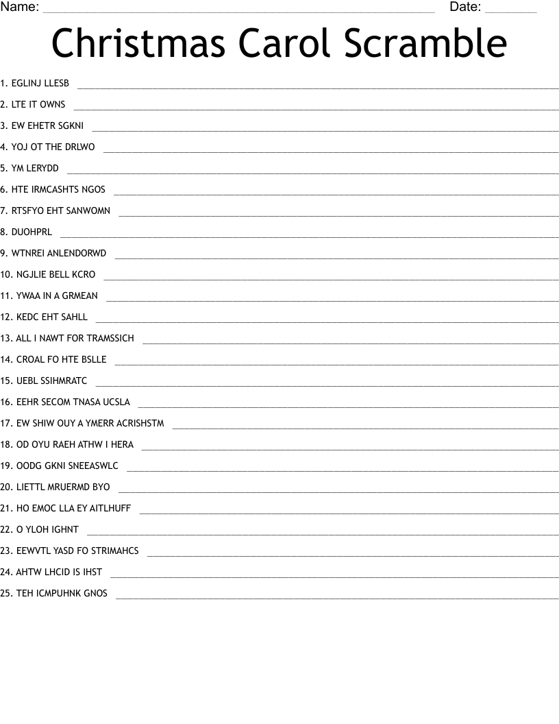 Christmas Carol Scramble - Wordmint in Christmas Carol Scramble Printable