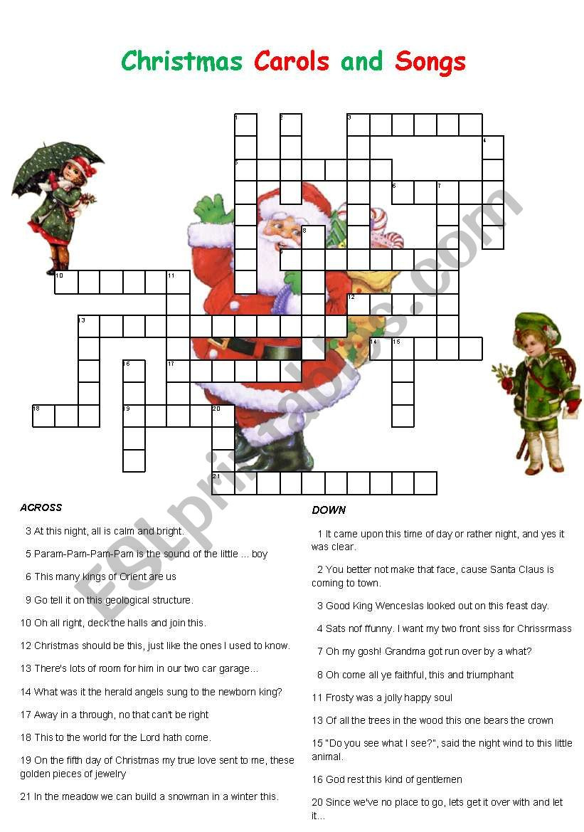 Christmas Carols And Songs Crossword - Esl Worksheetenglishchris intended for Christmas Music Puzzles Worksheets