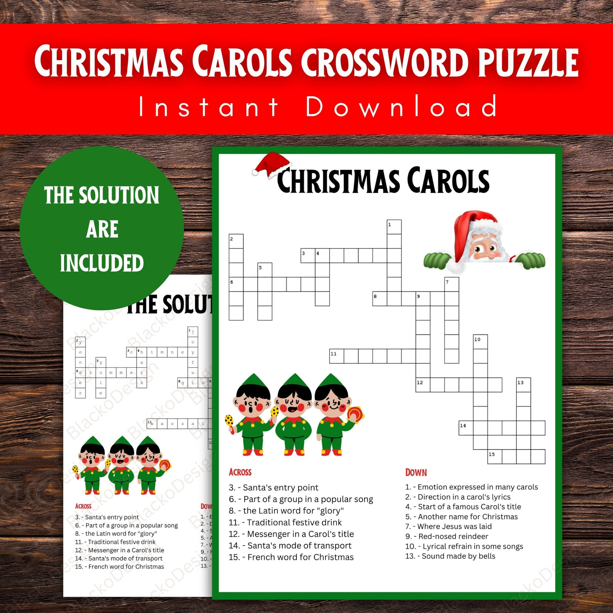 Christmas Carols Crossword Puzzle: Holiday Family Game (Digital with Christmas Carols Crossword Puzzle Printable