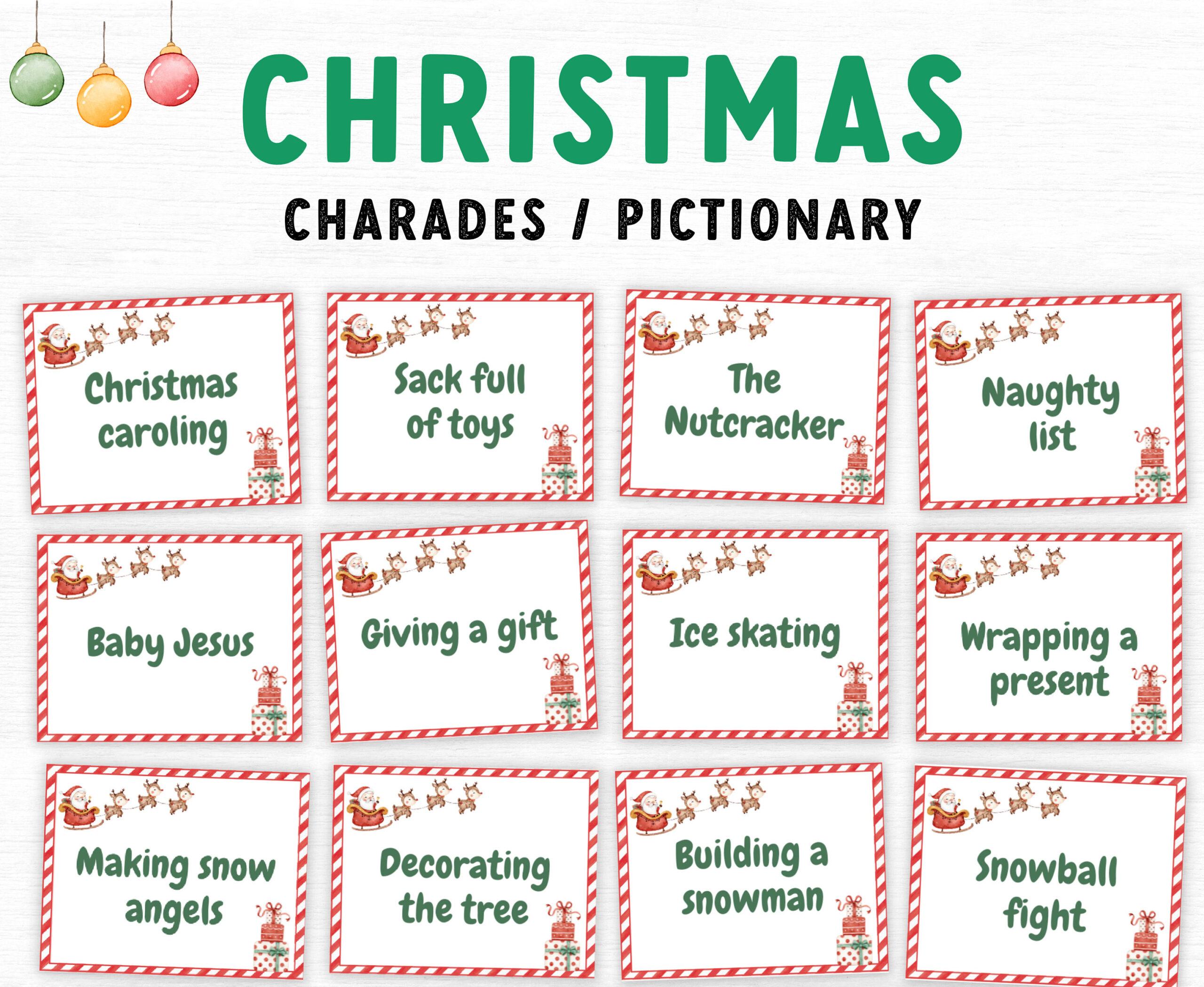 Christmas Charades Printable Game, Charades Cards, Christmas pertaining to Christmas Charades Printable