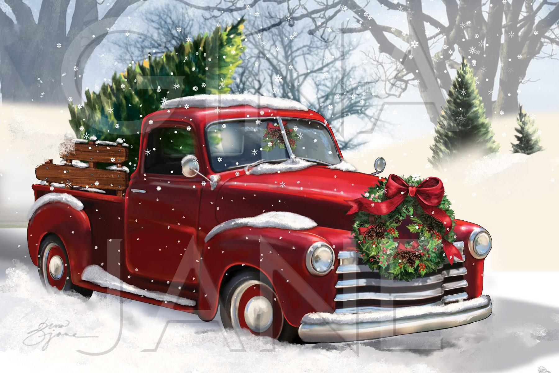 Christmas Chevy Red Truck Tree | Diy Craft Digital Download with Printable Vintage Red Truck with Christmas Tree
