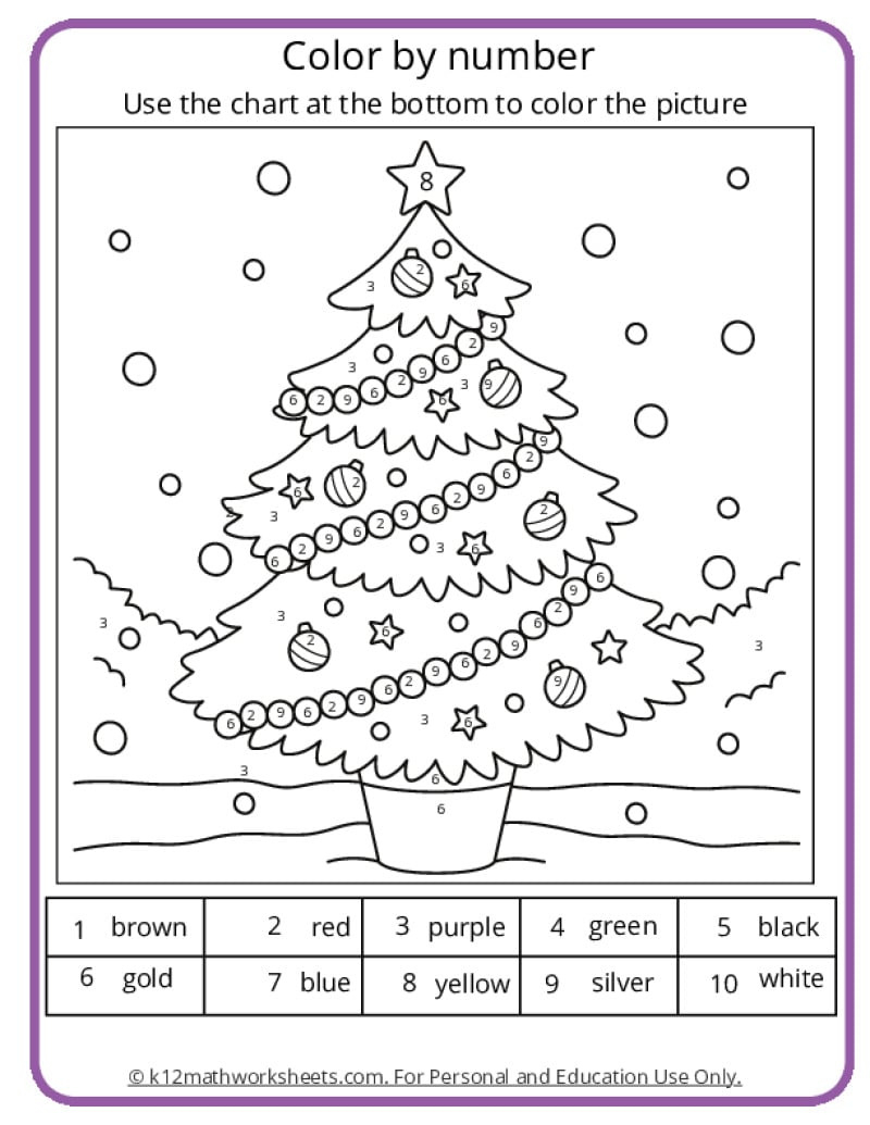Christmas Colornumber Pages throughout Christmas Coloring Math Worksheets