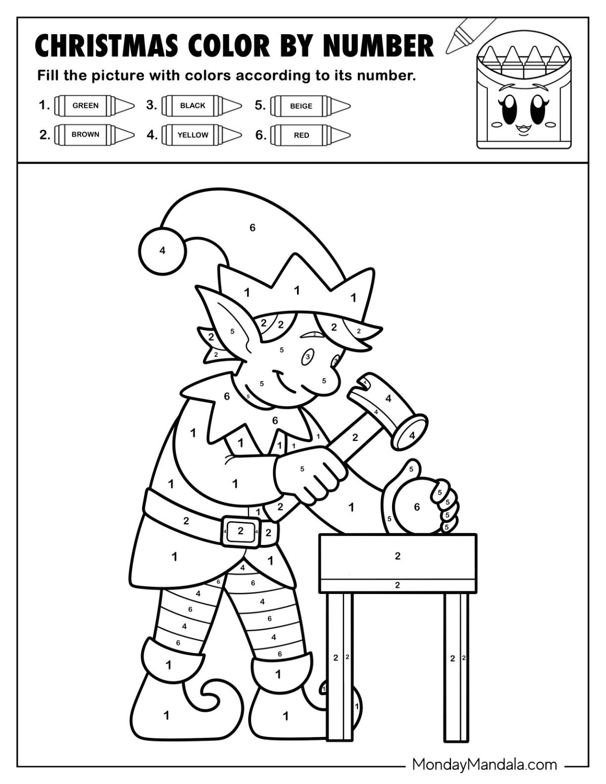 Christmas Colornumber Printables (22 Free Pdfs) with regard to Elf On The Shelf Color By Number Printable