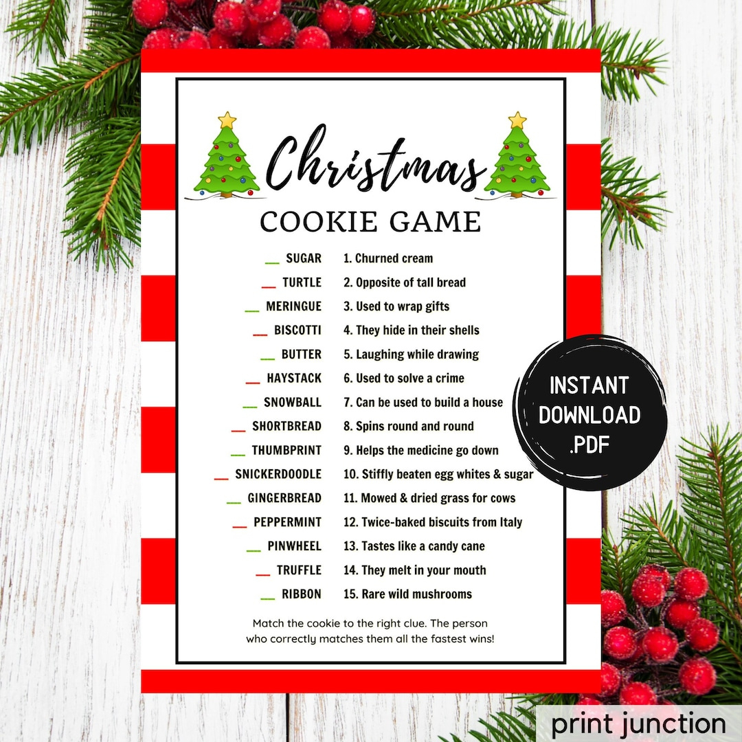Christmas Cookie Trivia Game: Holiday Party Fun (Instant Download pertaining to Christmas Cookie Game Printable