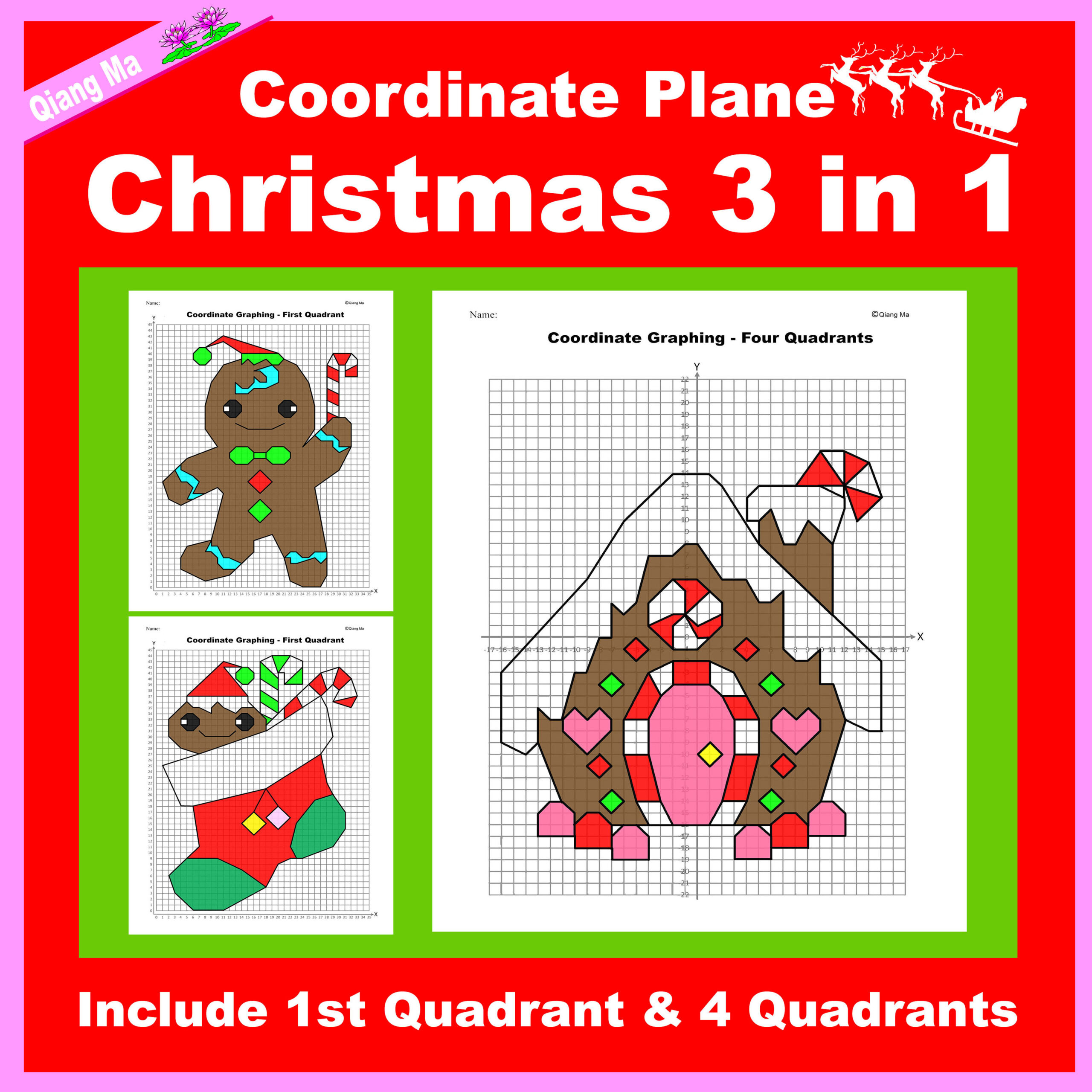 Christmas Coordinate Plane Graphing Picture: Christmas Bundle 3 In with Christmas Plotting Points Worksheets