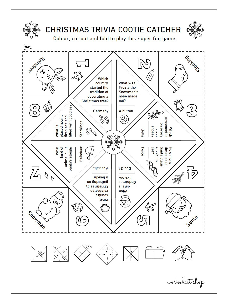 Christmas Cootie Catcher – Worksheet Shop throughout Christmas Cootie Catcher Printable