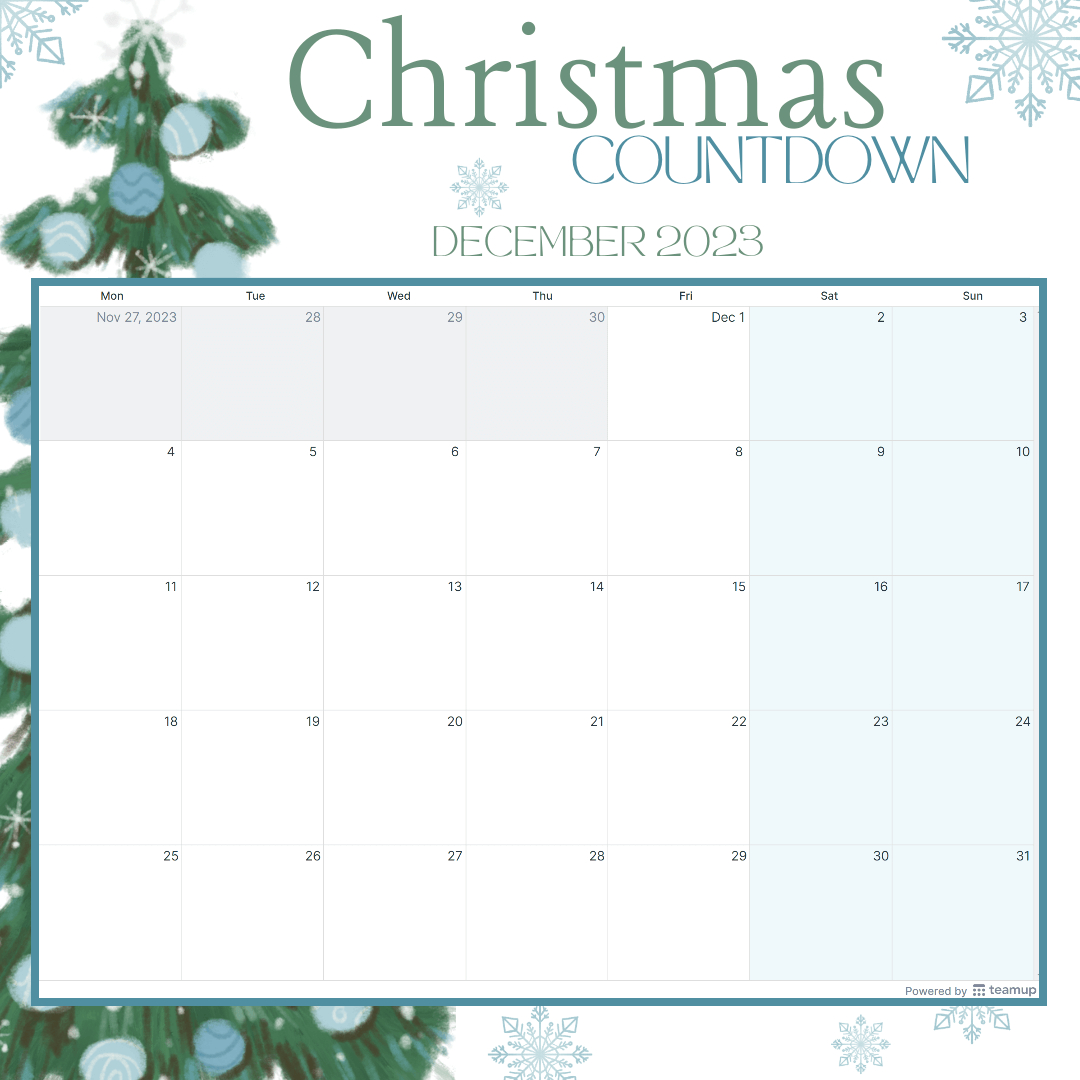 Christmas Countdown Calendar Templates - Teamup intended for 12 Days Of Christmas Blank Template
