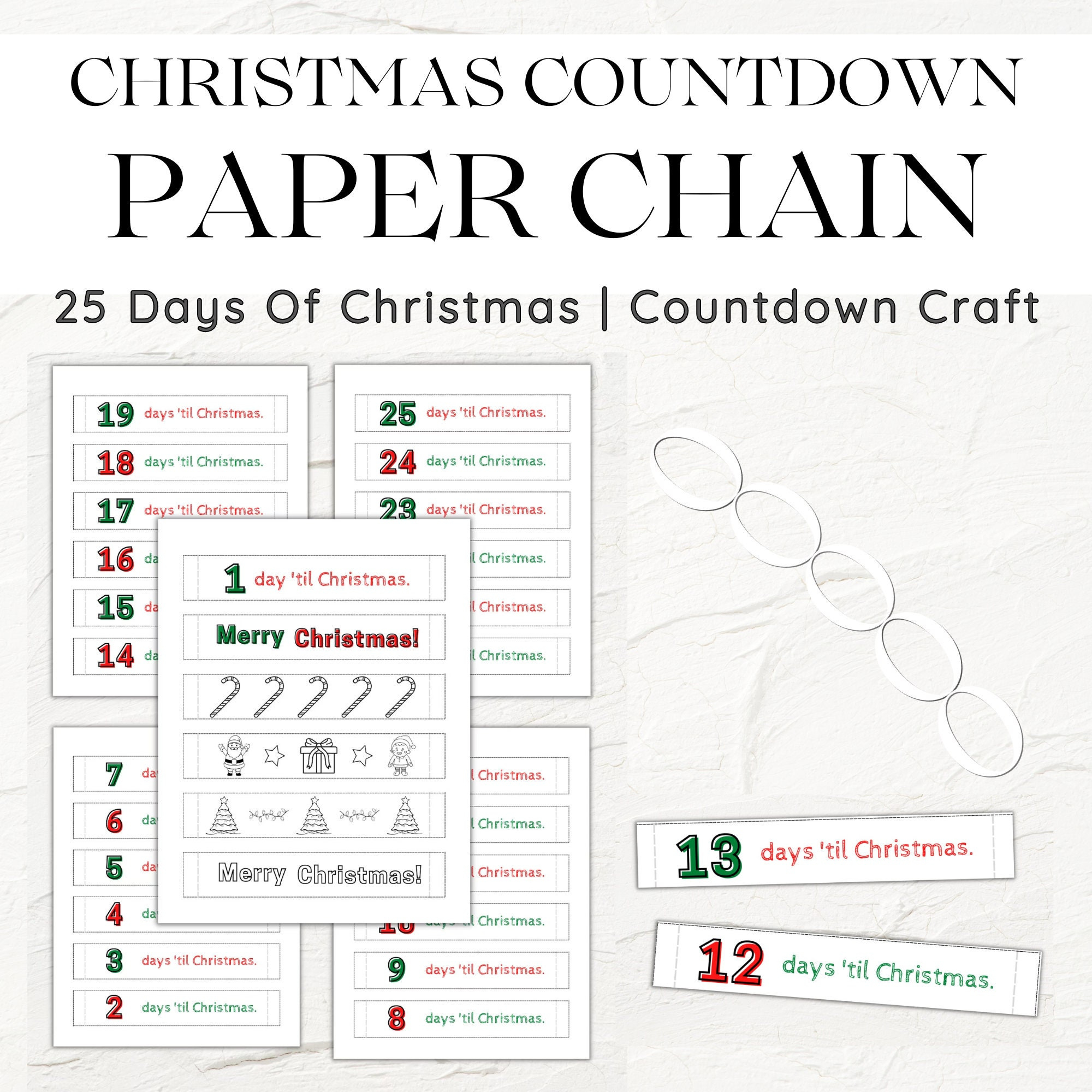 Christmas Countdown | Printable Paper Chain | 25 Days Til in Santa Countdown Chain Printable