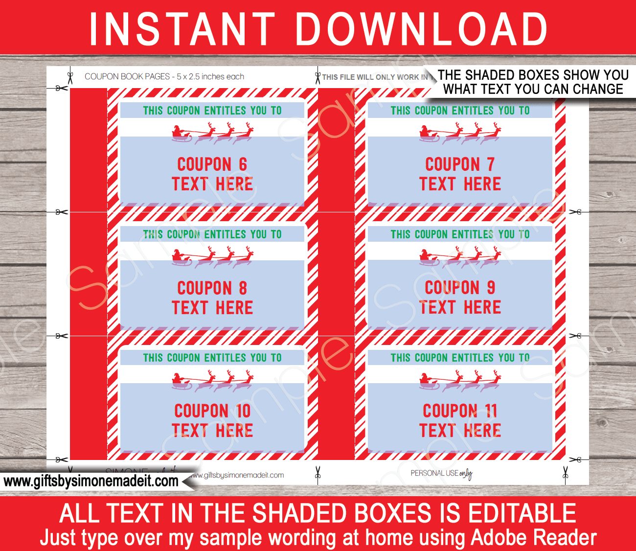 Christmas Coupon Book & Envelope (Elf, From Santa) - Red & Green for Christmas Coupon Printable