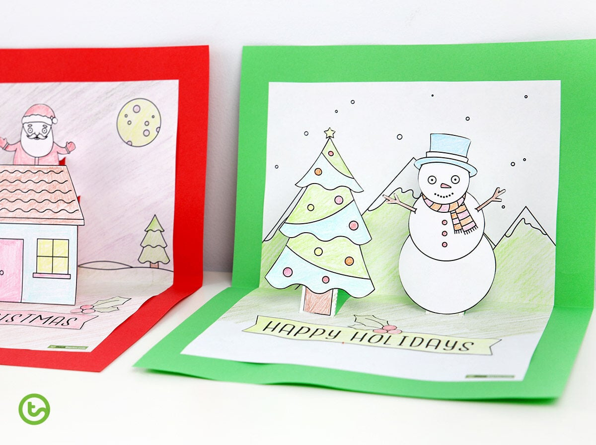 Christmas Craft - Summer And Winter Pop Up Card Templates | Teach intended for Christmas Card Craft Printable
