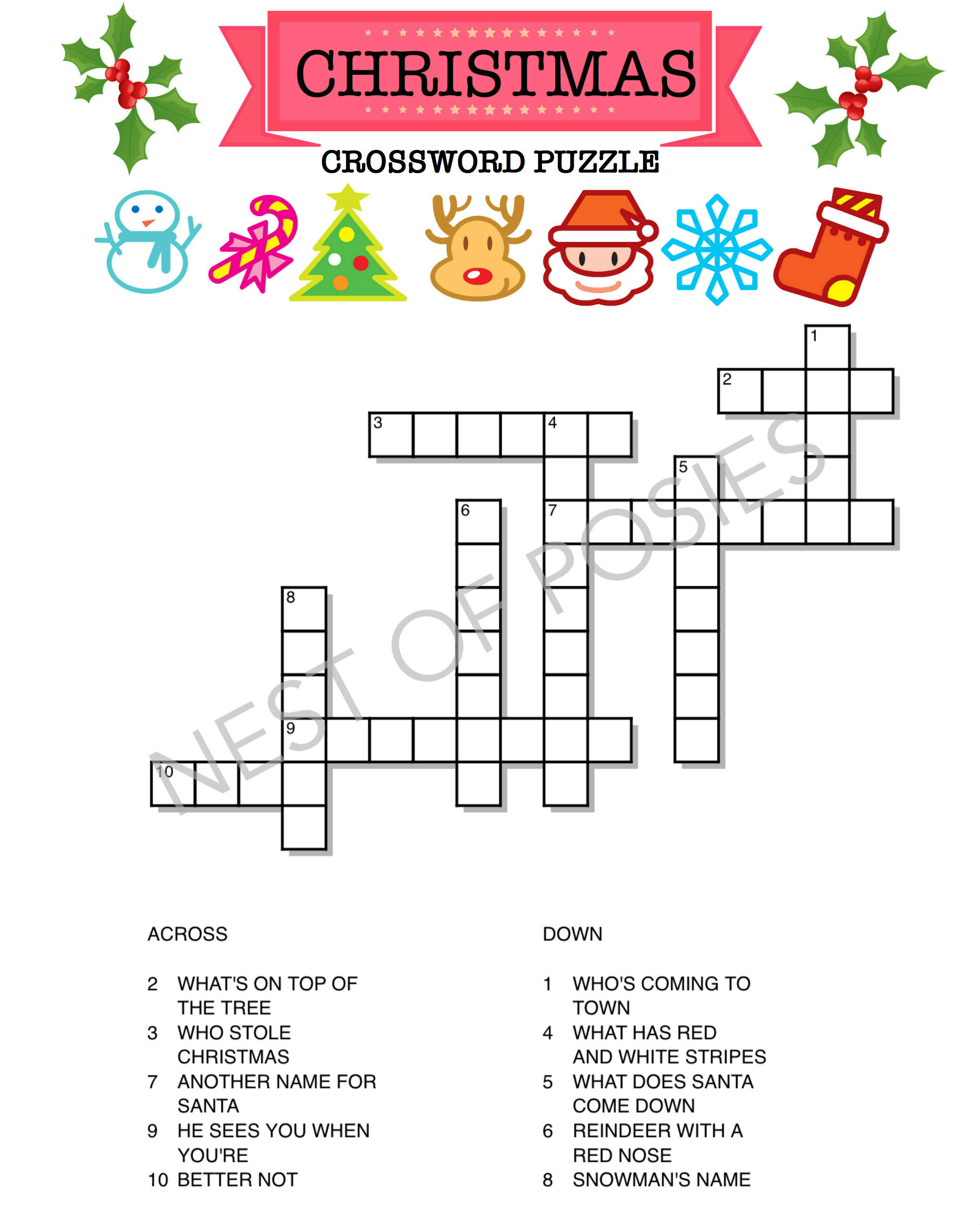 Christmas Crossword Puzzle Logo - Nest Of Posies in Christmas Crossword Printable For Kids