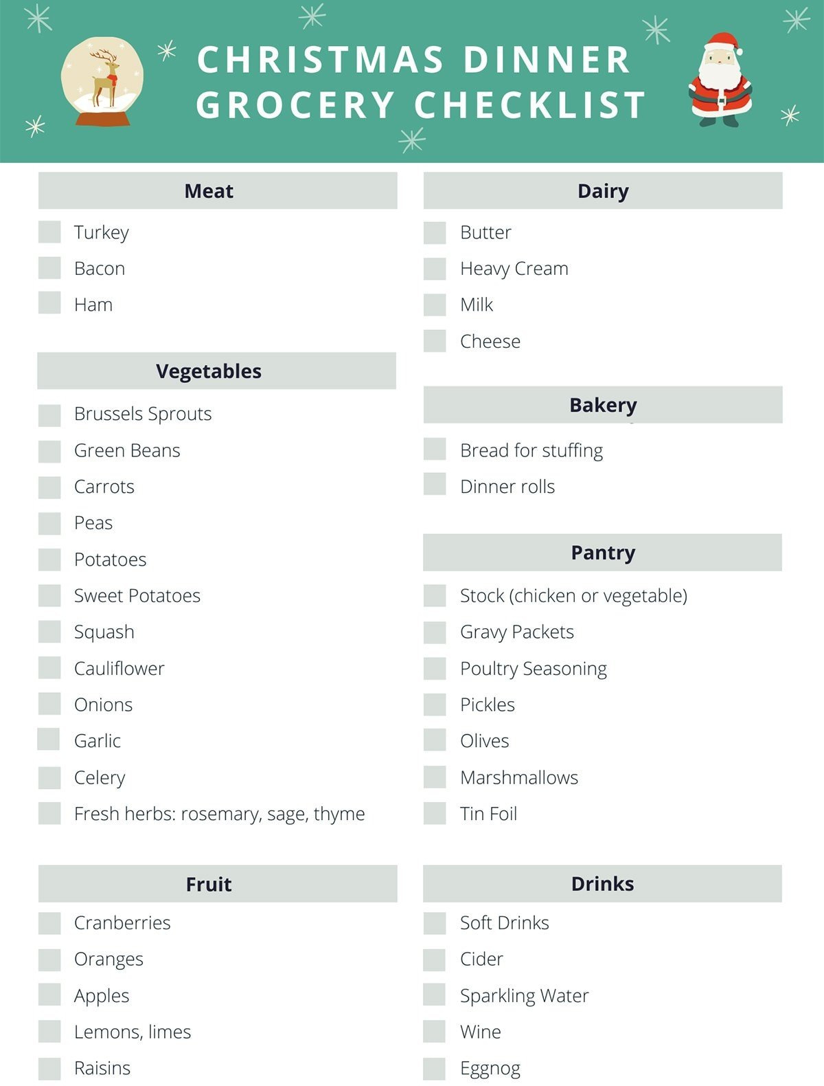 Christmas Dinner Grocery Checklist - A Pretty Life In The Suburbs with regard to Christmas Food Shopping List Printable