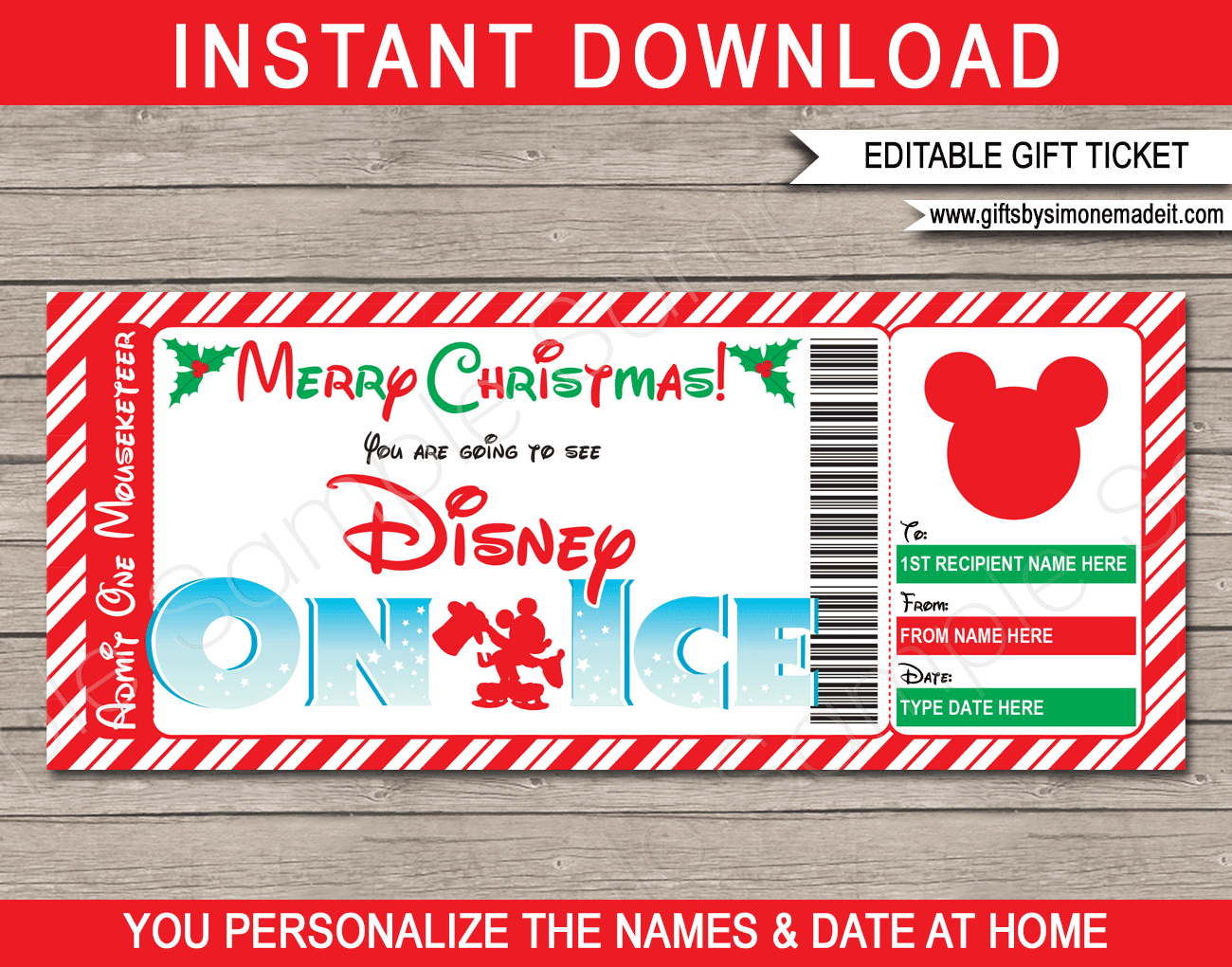 Christmas Disney On Ice Gift Ticket Template | Gift Voucher throughout Free Printable Disney on Ice Ticket