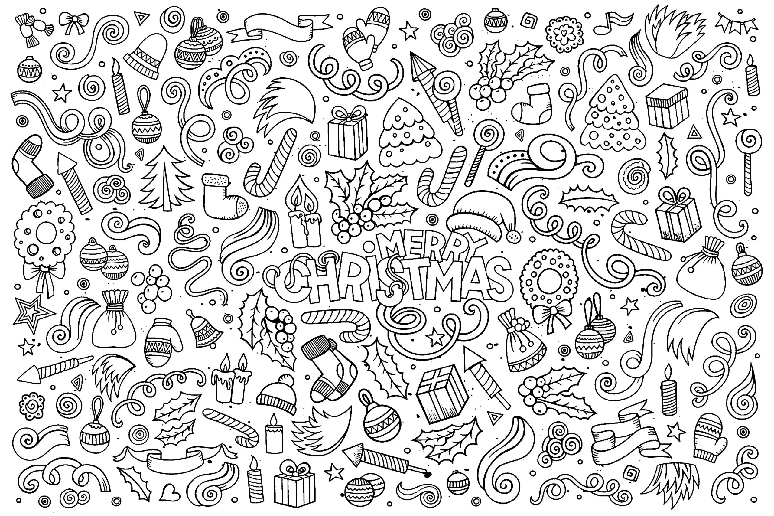 Christmas Doodle - Christmas Coloring Pages For Adults in Christmas Doodle Sheet Printable