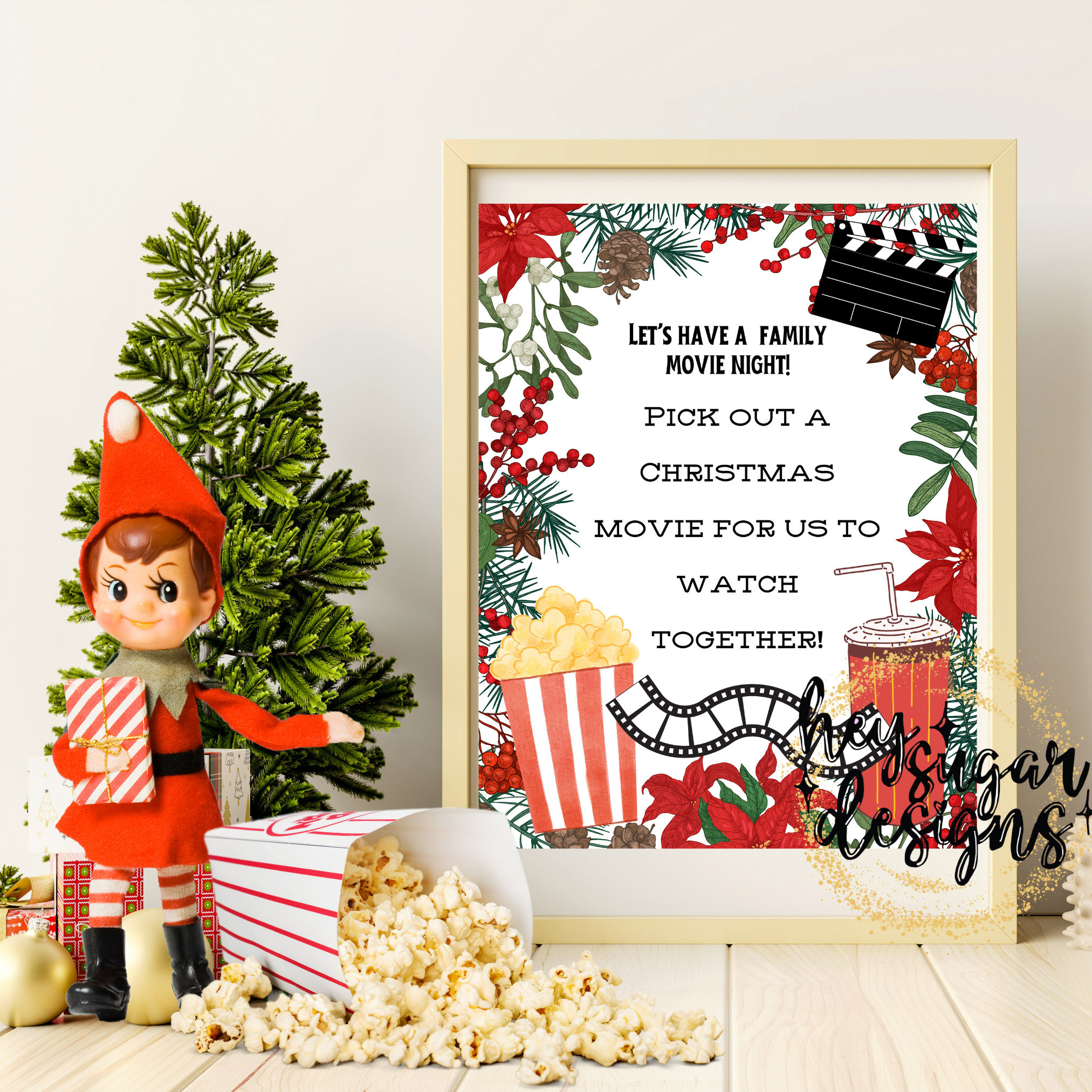 Christmas Elf Movie Night Note | Digital Download | Printable in Elf On The Shelf Movie Night Printable