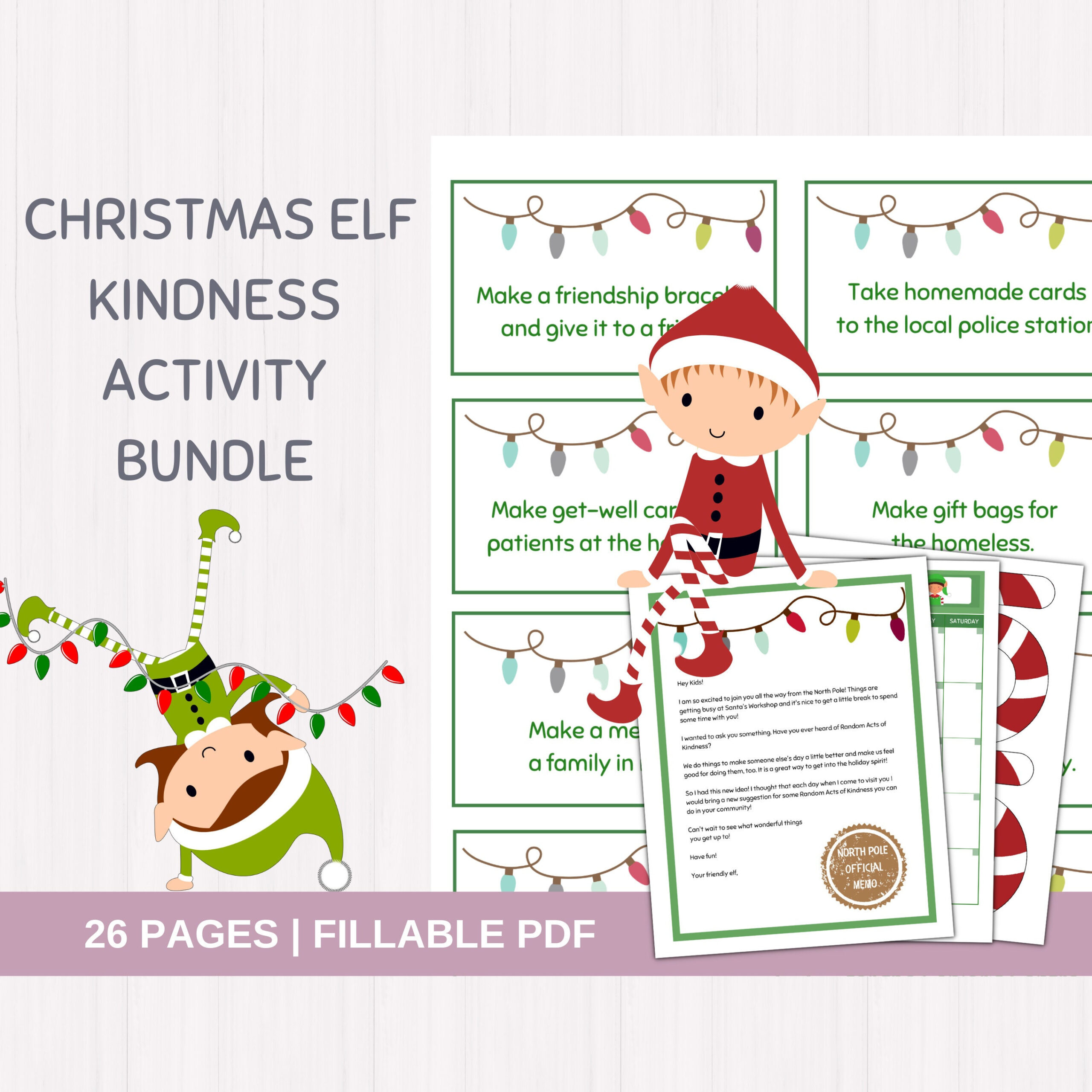 Christmas Elf Printable Prop Activity Bundle, Kindness Challenge intended for Christmas Kindness Elf Printable
