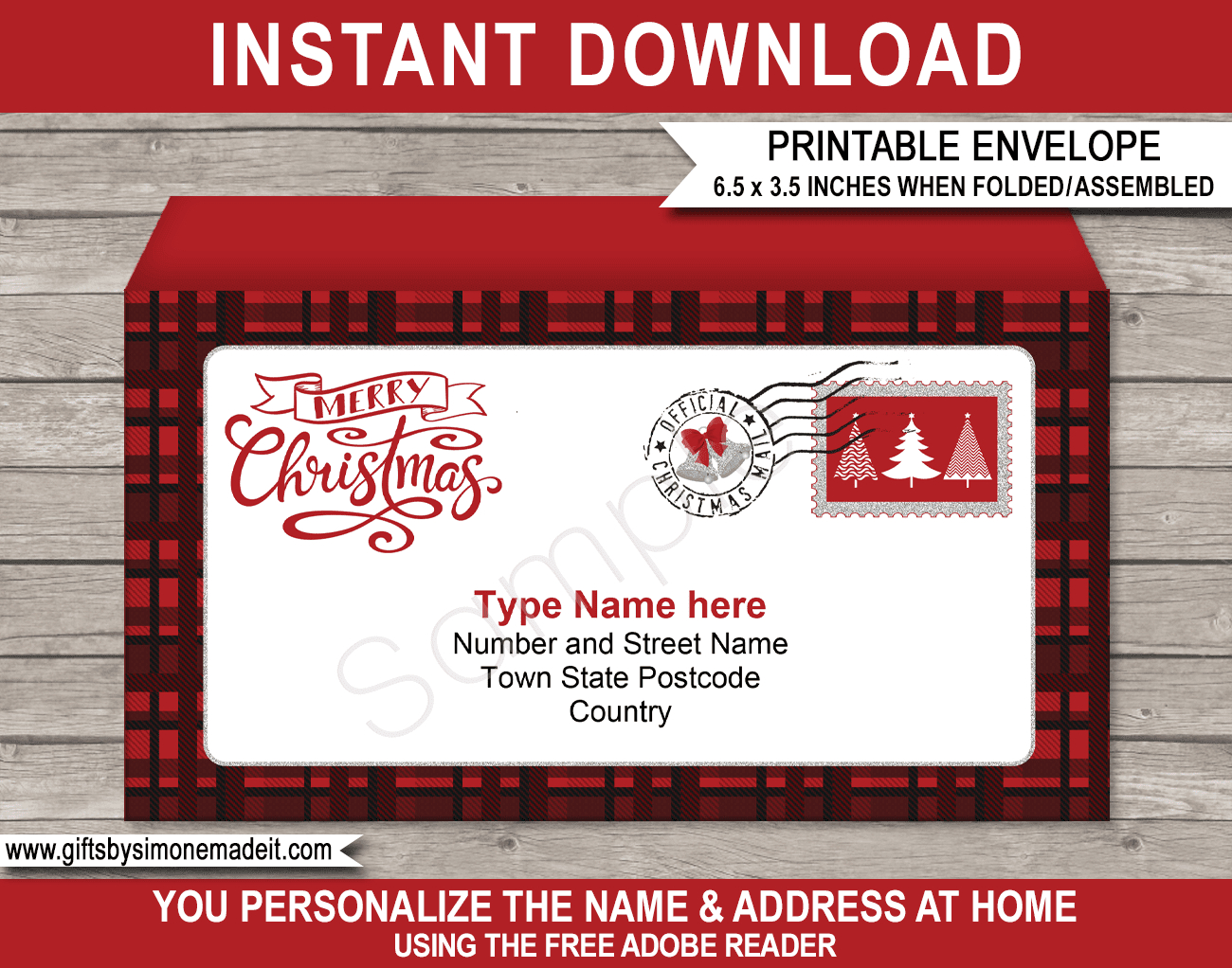 Christmas Envelope - Buffalo Plaid with Christmas 10 Envelope Template