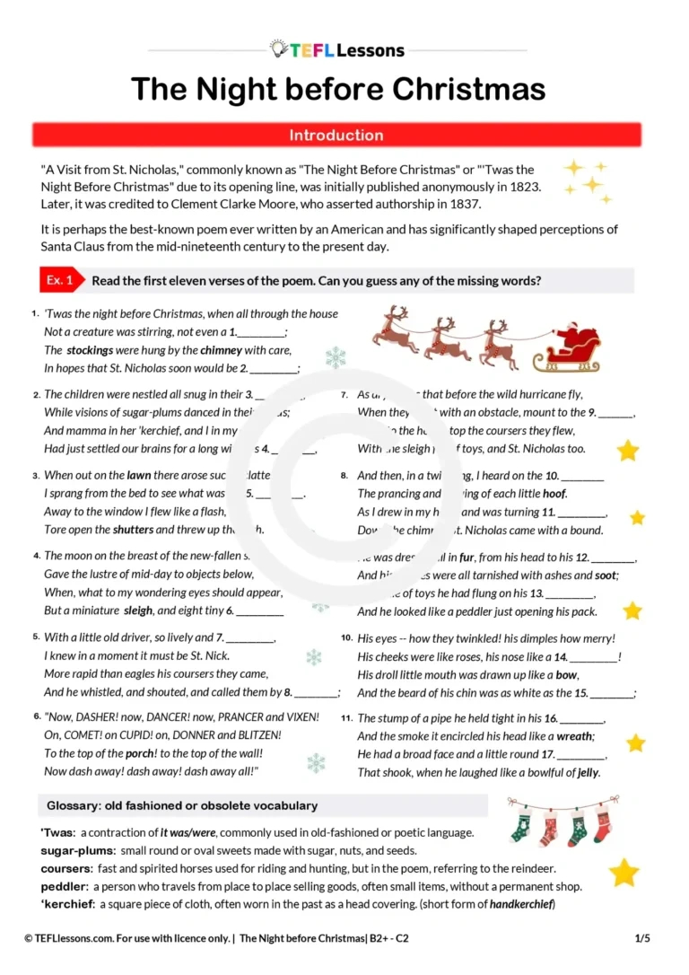 Christmas Esl Activities: Worksheets, Games & Speaking Lessons inside Christmas Worksheets For Esl Adults