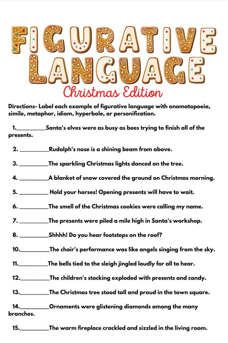 Christmas Figurative Language in Christmas Figurative Language Worksheets