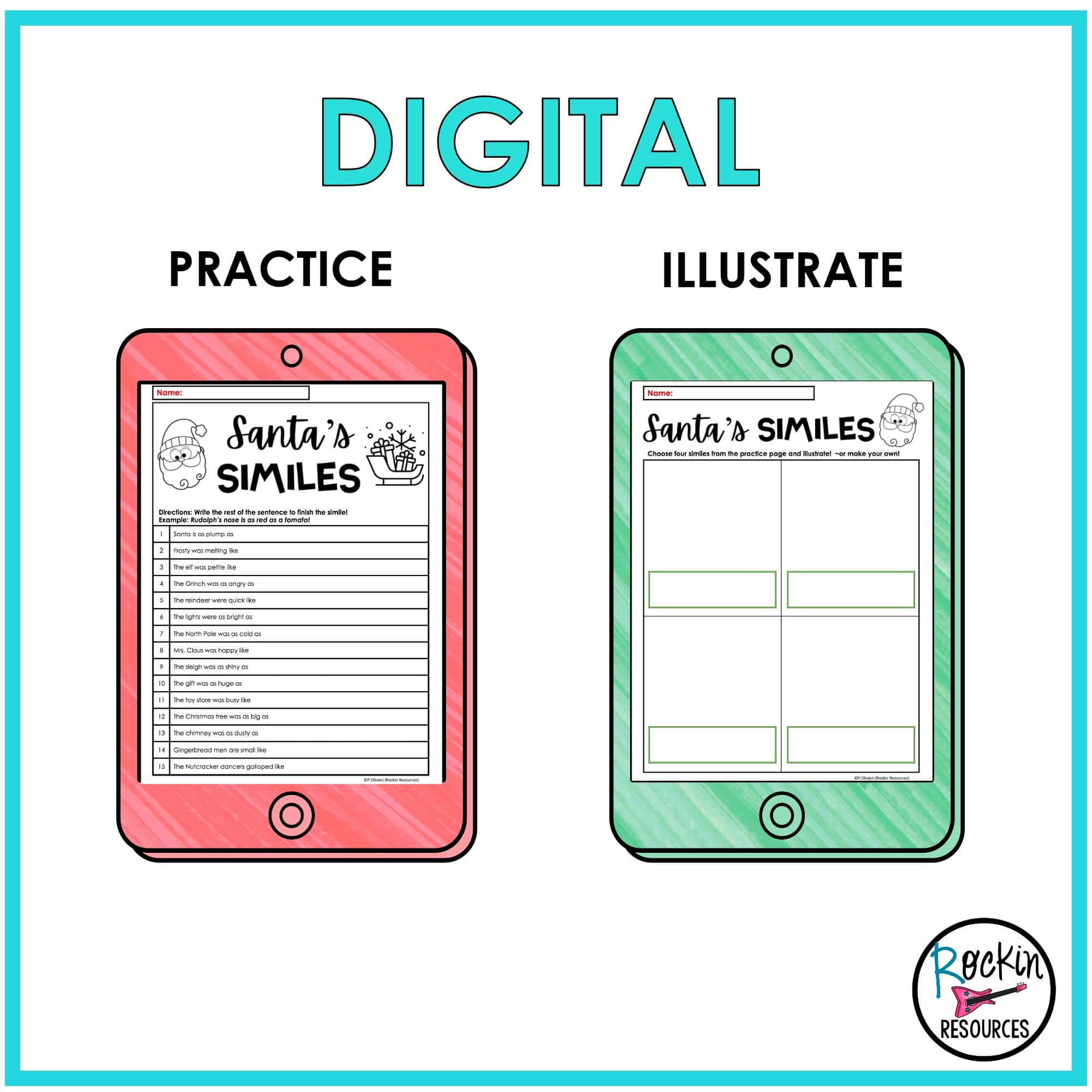 Christmas Figurative Language - Rockin Resources in Christmas Similes And Metaphors Worksheets