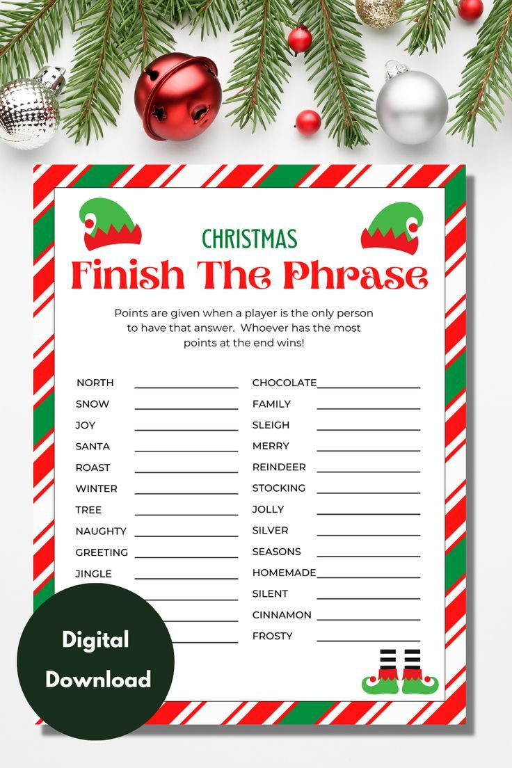 Christmas Finish The Phrase Game, Fill In The Blank, Christmas pertaining to Printable Christmas Fill In The Blank Games