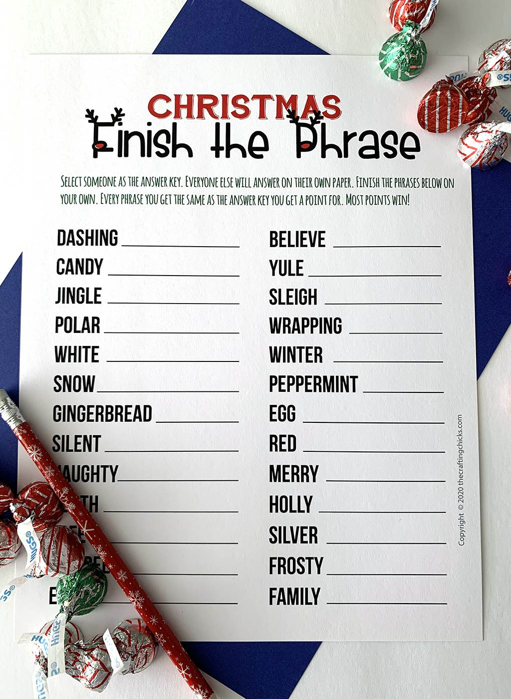Christmas Finish The Phrase Printable Game - The Crafting Chicks inside Christmas Finish My Phrase Free Printable