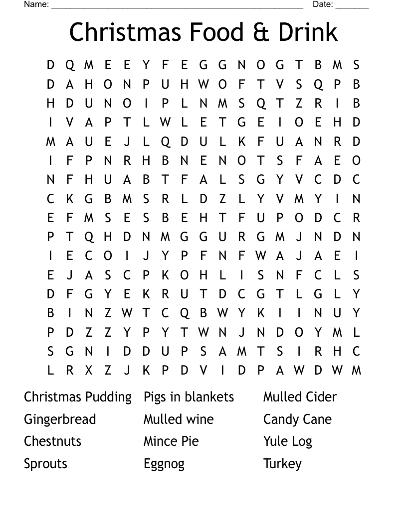 Christmas Food & Drink Word Search - Wordmint intended for Christmas Word Search Printable