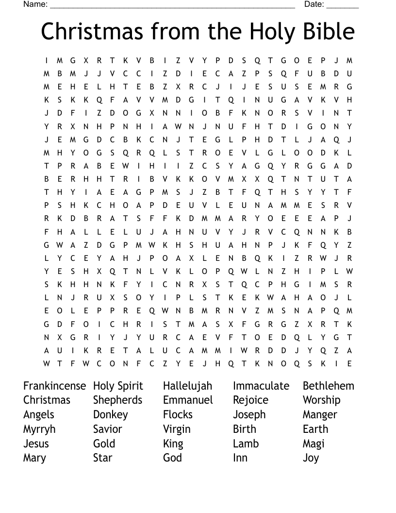 Christmas From The Holy Bible Word Search - Wordmint for Christmas Bible Word Search
