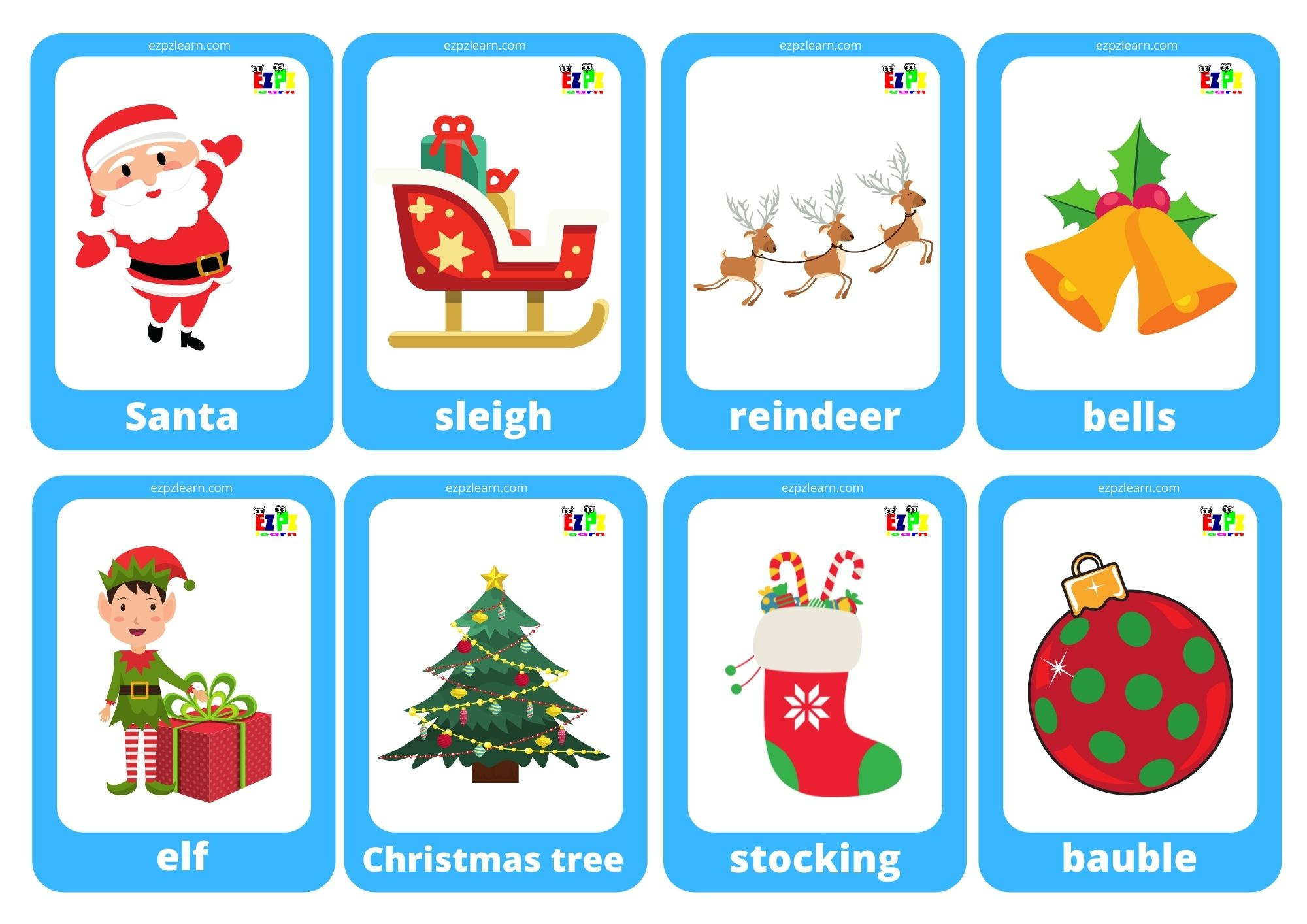 Christmas Game Cards / Mini Flashcards - Ezpzlearn throughout Christmas Vocabulary Cards Printable