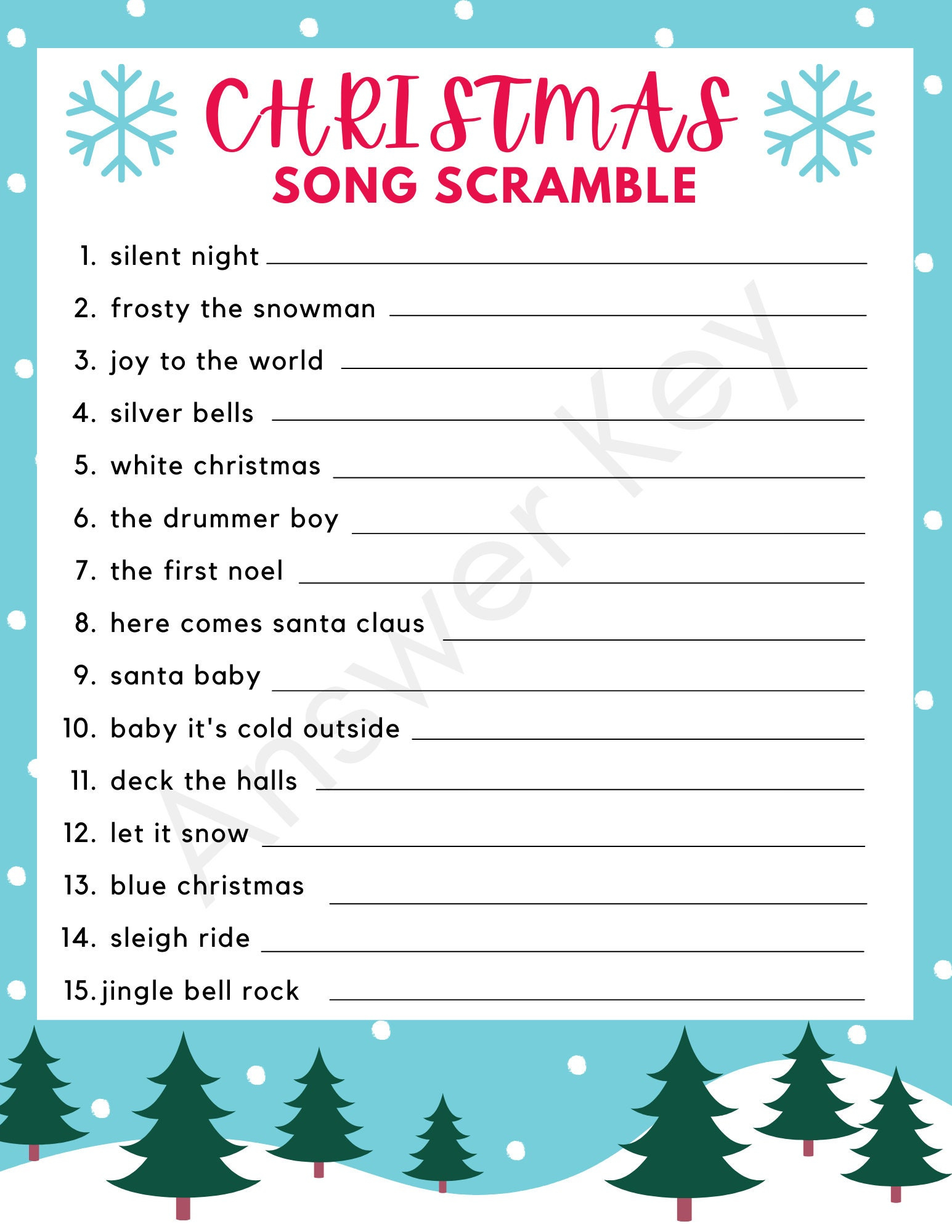 Christmas Game | Christmas Song Scramble | Party Game | Word throughout Christmas Carol Word Scramble Printable