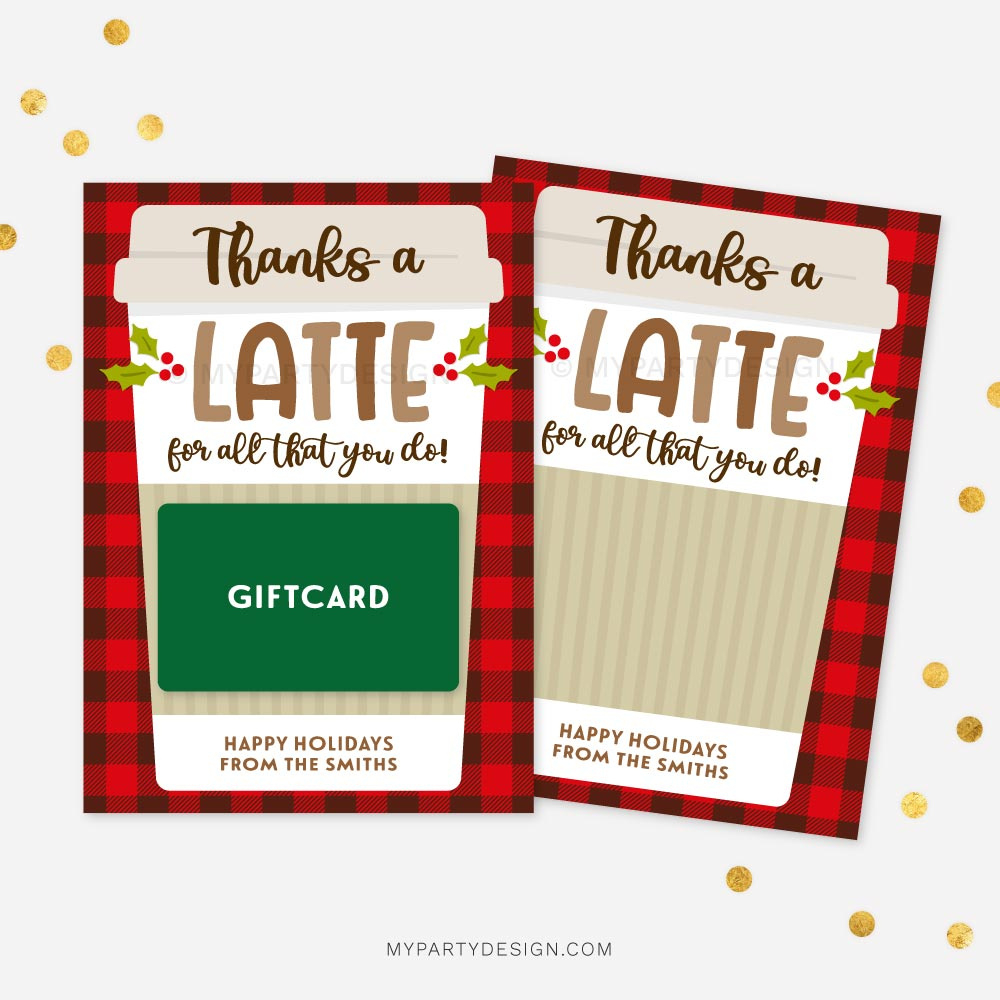 Christmas Gift Card Holder, Thanks A Latte - My Party Design pertaining to Thanks a Latte Christmas Printable