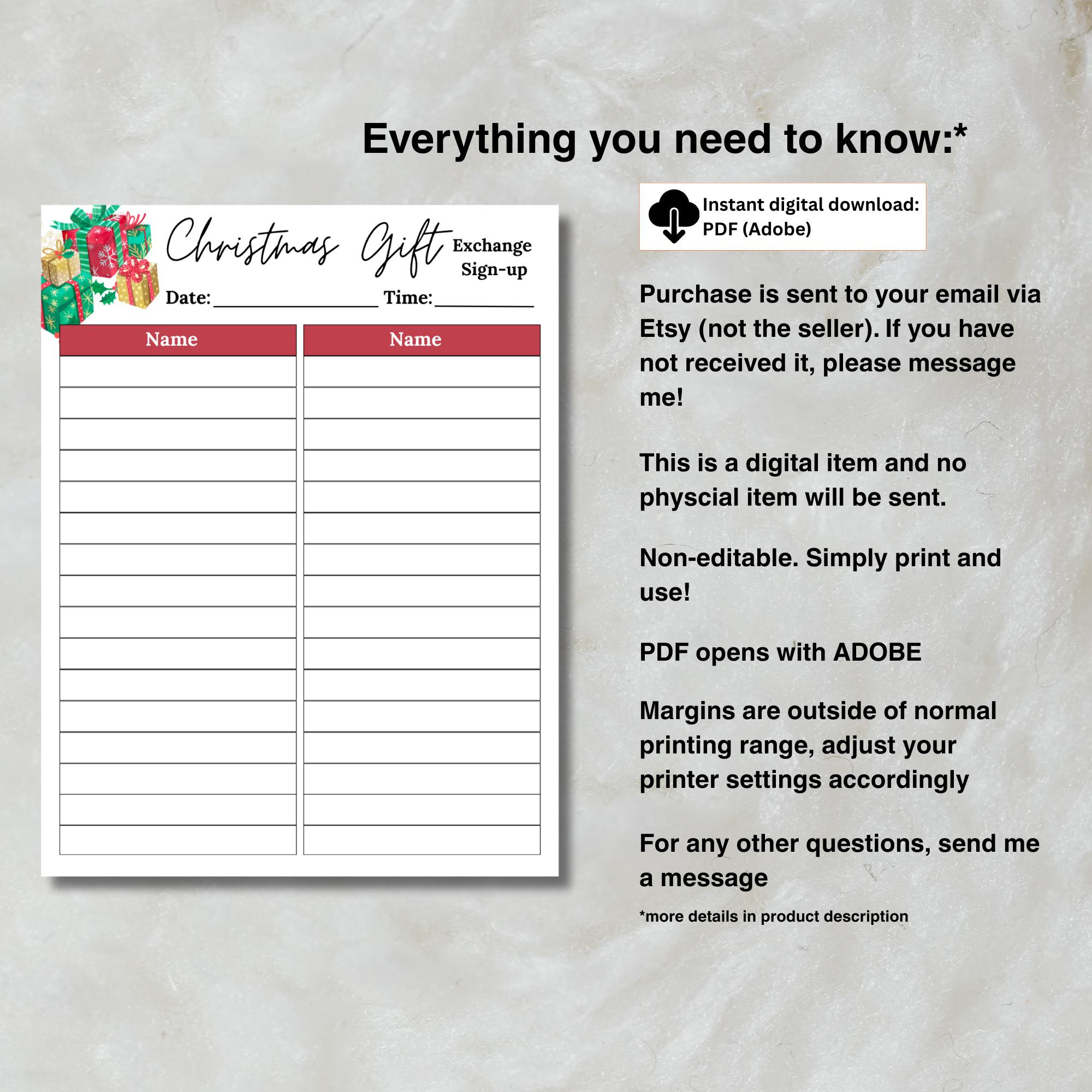 Christmas Gift Exchange Sign Up Sheet | Gift Exchange Sign Up regarding Christmas Gift Exchange Sign Up Sheet Template