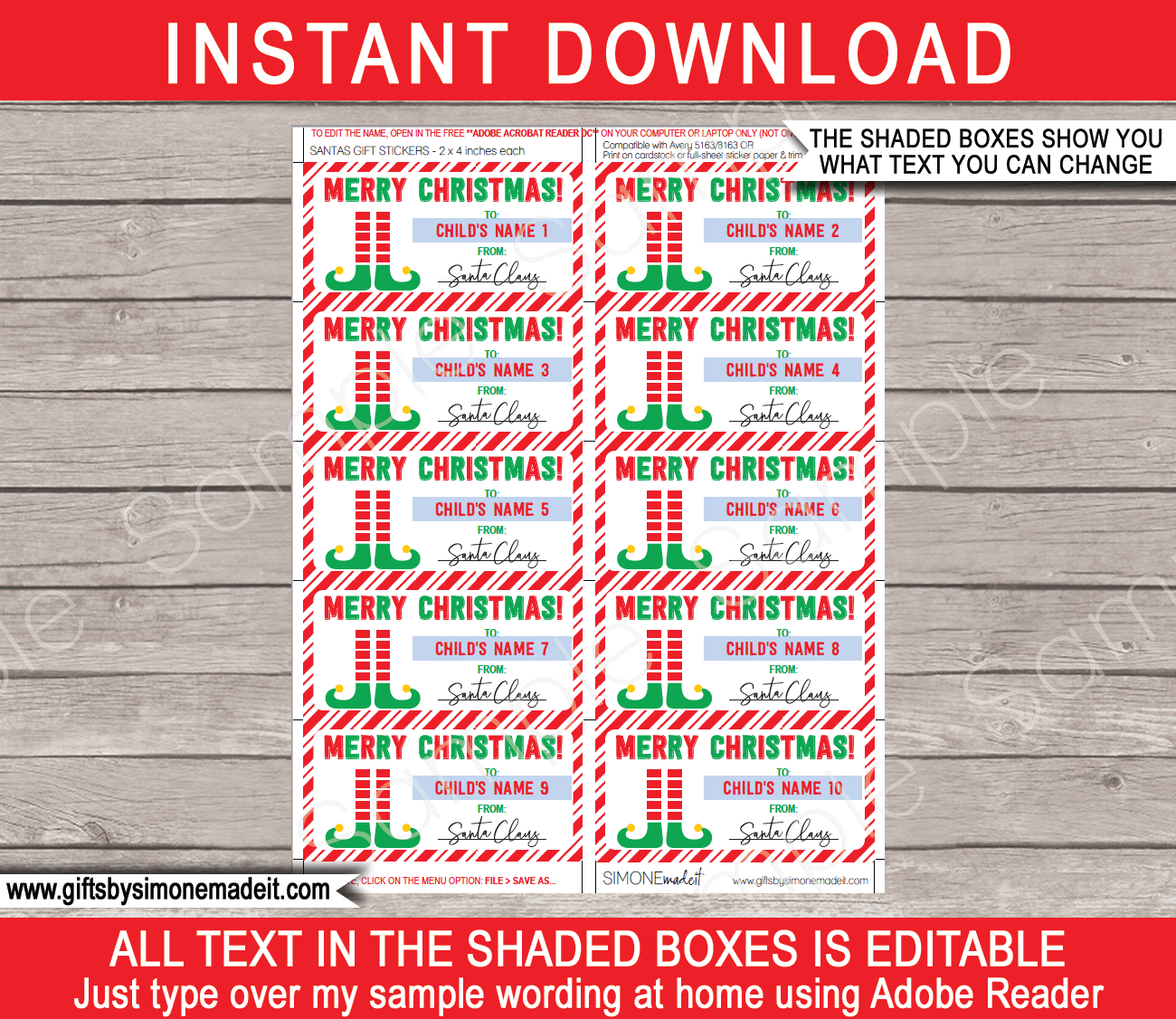 Christmas Gift Labels Template (Elf) - Red & Green in Christmas Name Tags Template Printable