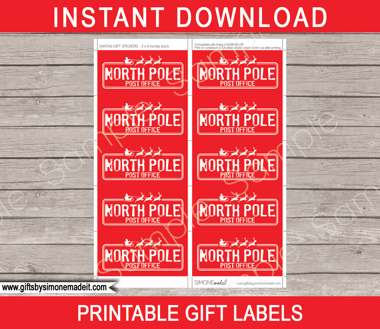 Christmas Gift Labels Template (North Pole Post Office) - Red intended for North Pole Sign Template Printable