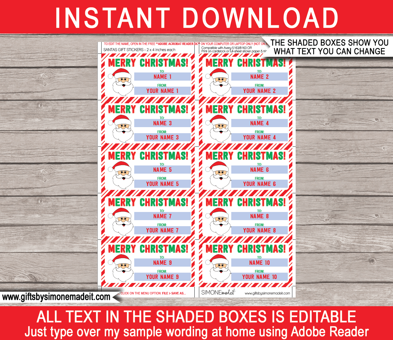 Christmas Gift Labels Template (Santa Claus) - From Your Name - Red &amp;amp; Green pertaining to Free Printable Christmas Name Tags Kids