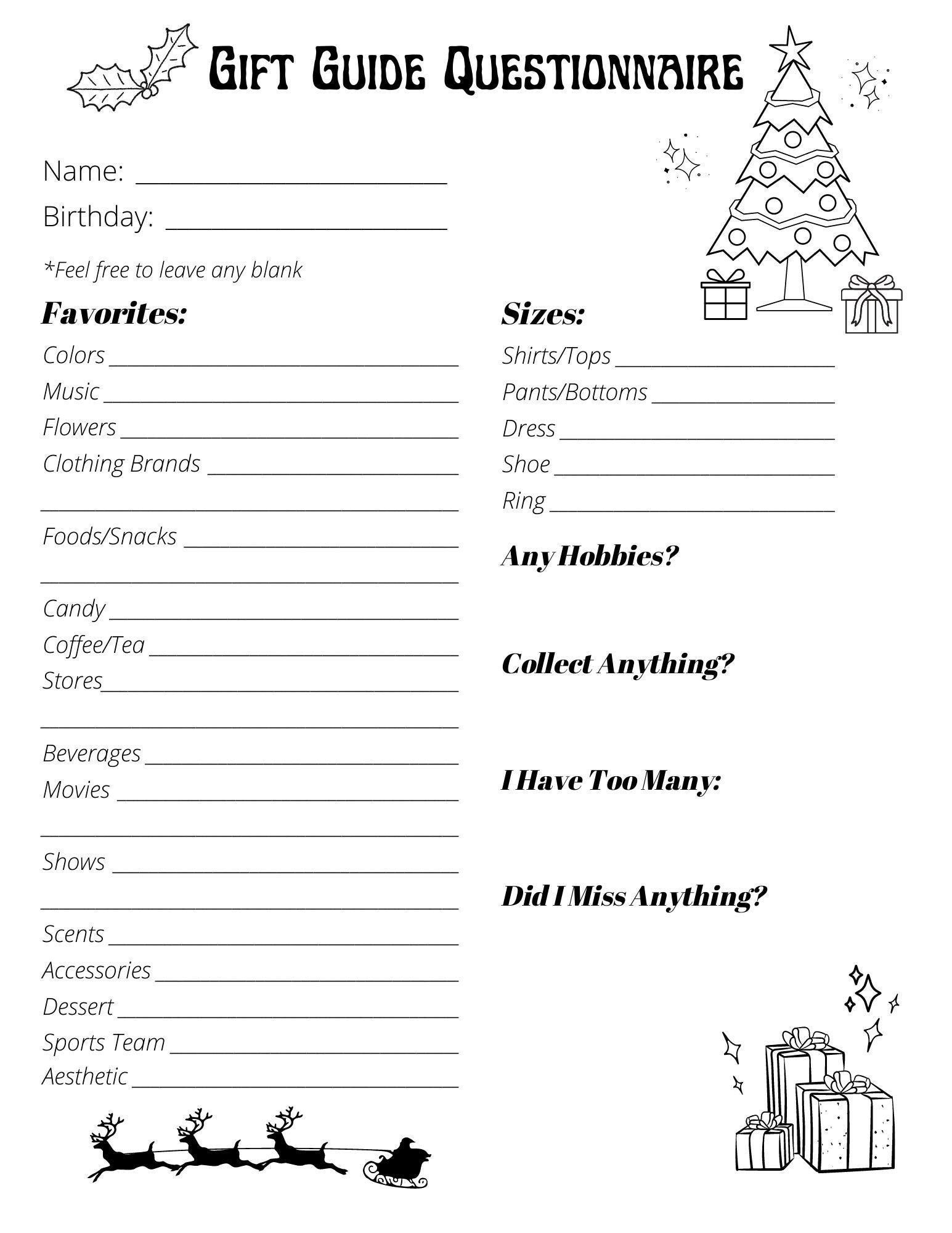 Christmas Gift Questionnaire For Family - Shop On Pinterest intended for Christmas Gift Questionnaire Free Printable