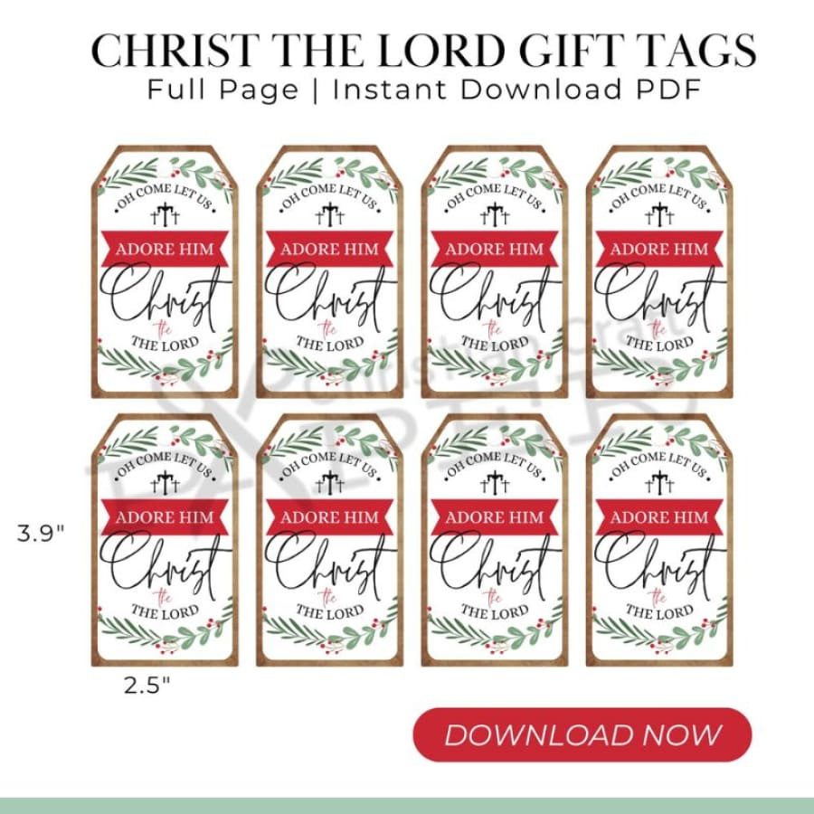 Christmas Gift Tags | Oh Come Let Us Adore Him | Digital Download with Religious Christmas Gift Tags Printable